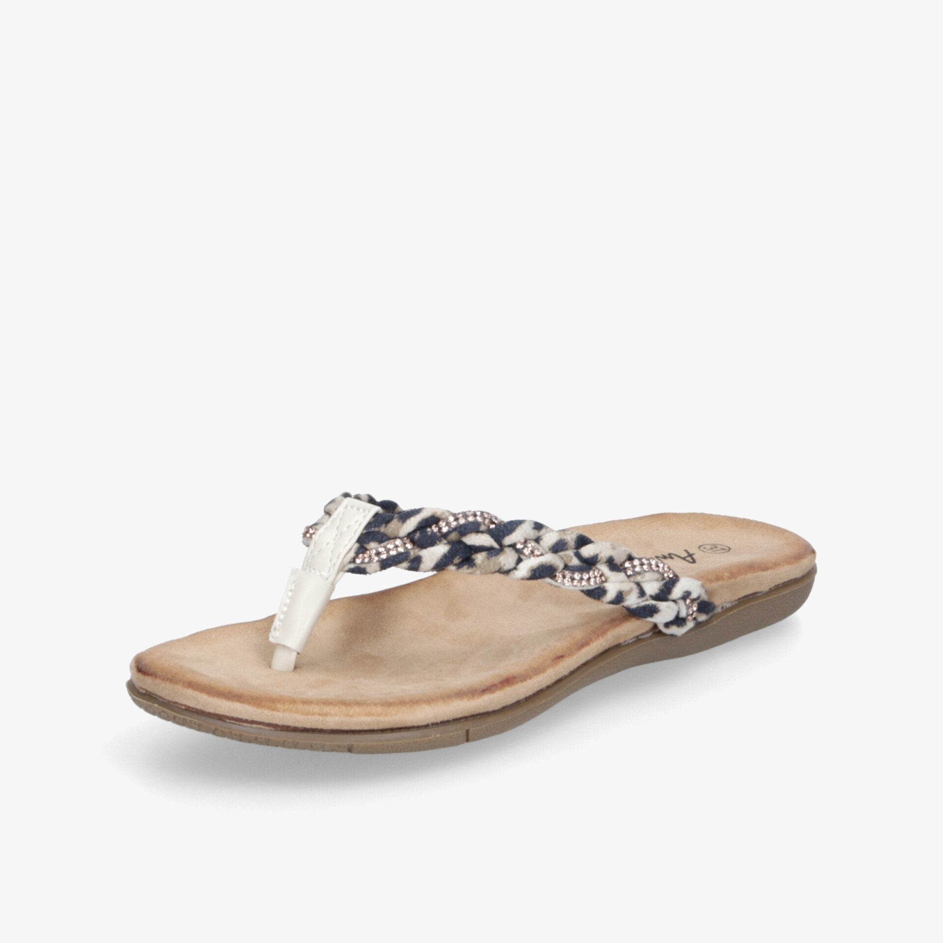 Bequeme Flipflop Sandale mit weichem Fußbett und modischem schwarz-beigem Riemen für angenehmen Tragekomfort