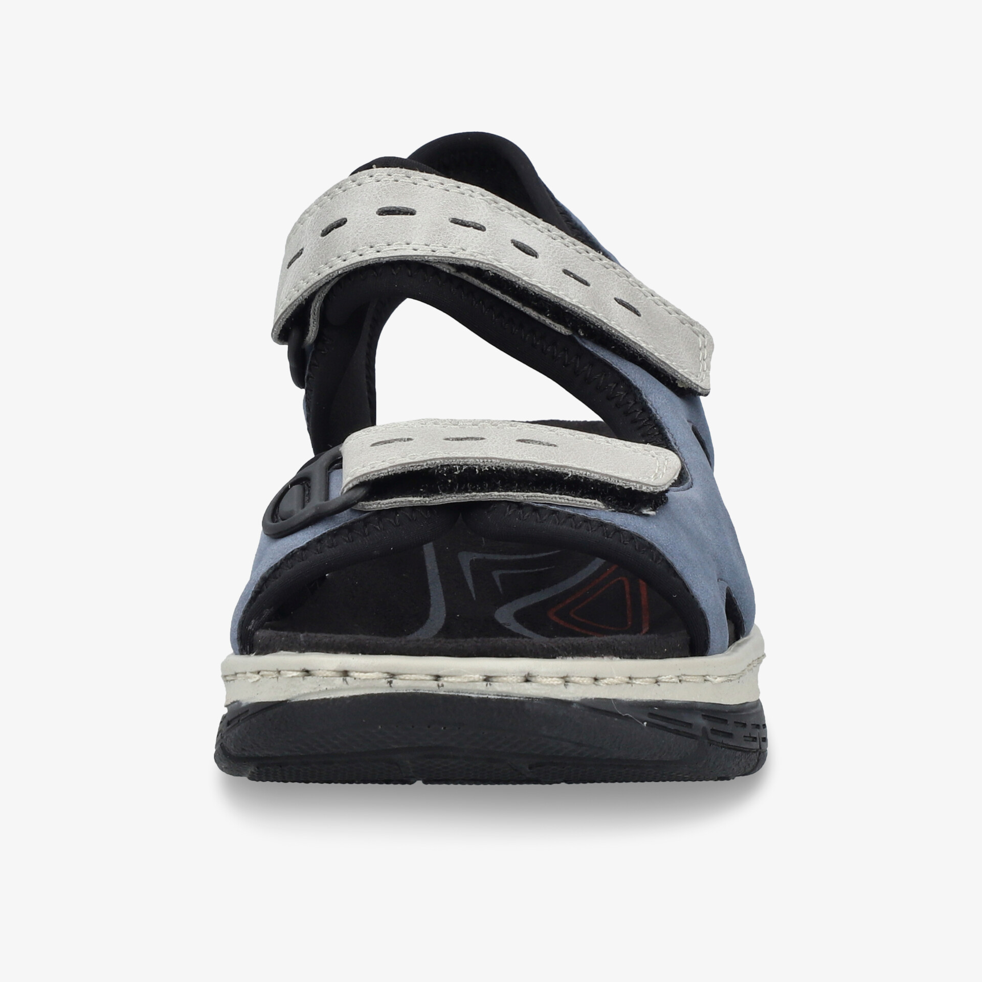 Frontansicht eines stabilen und bequemen Schuhs mit verstellbaren Klettverschlüssen und robuster Sohle