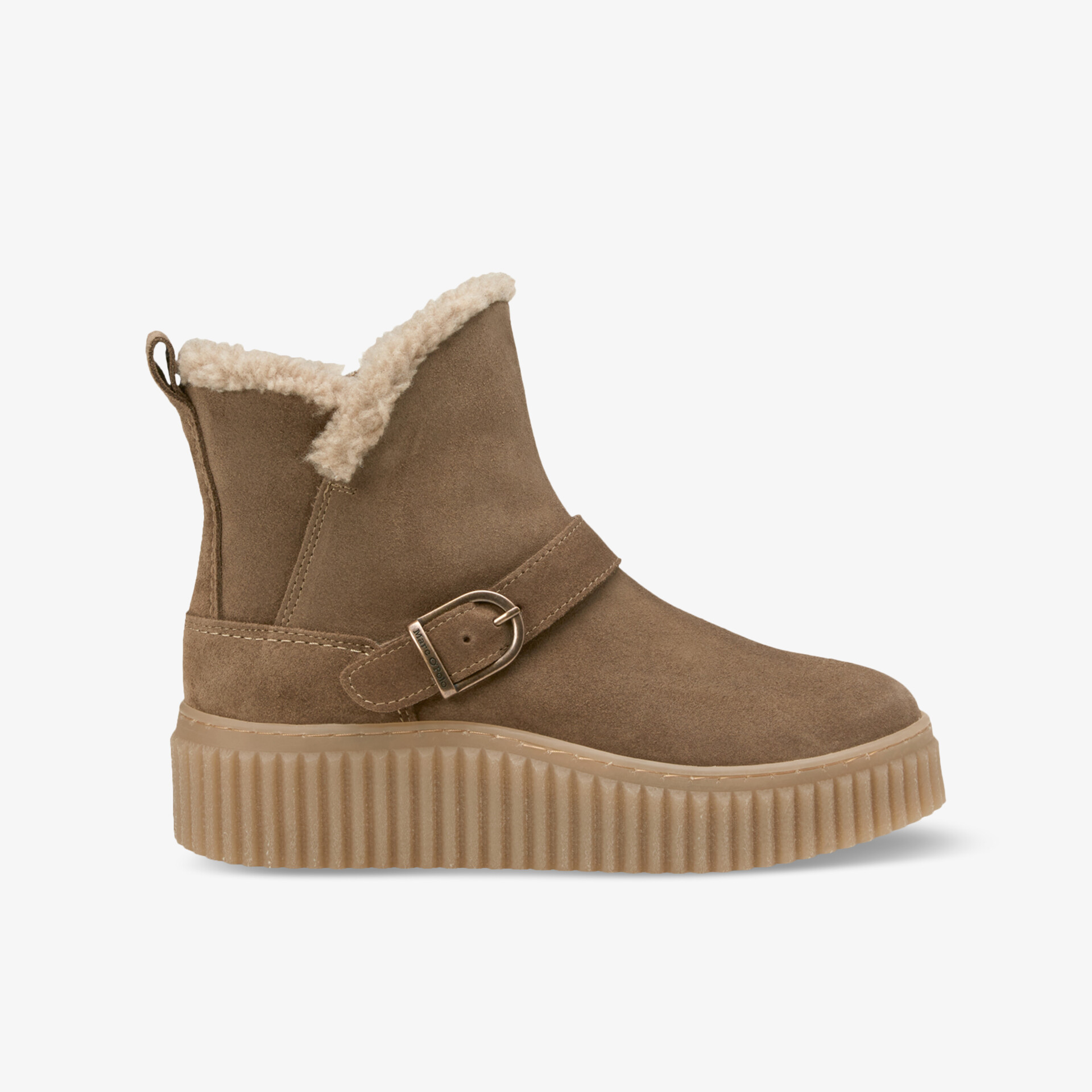 Bequemer Winterstiefel mit warmem Innenfutter und rutschfester flacher Sohle, seitliche Schnalle als Highlight