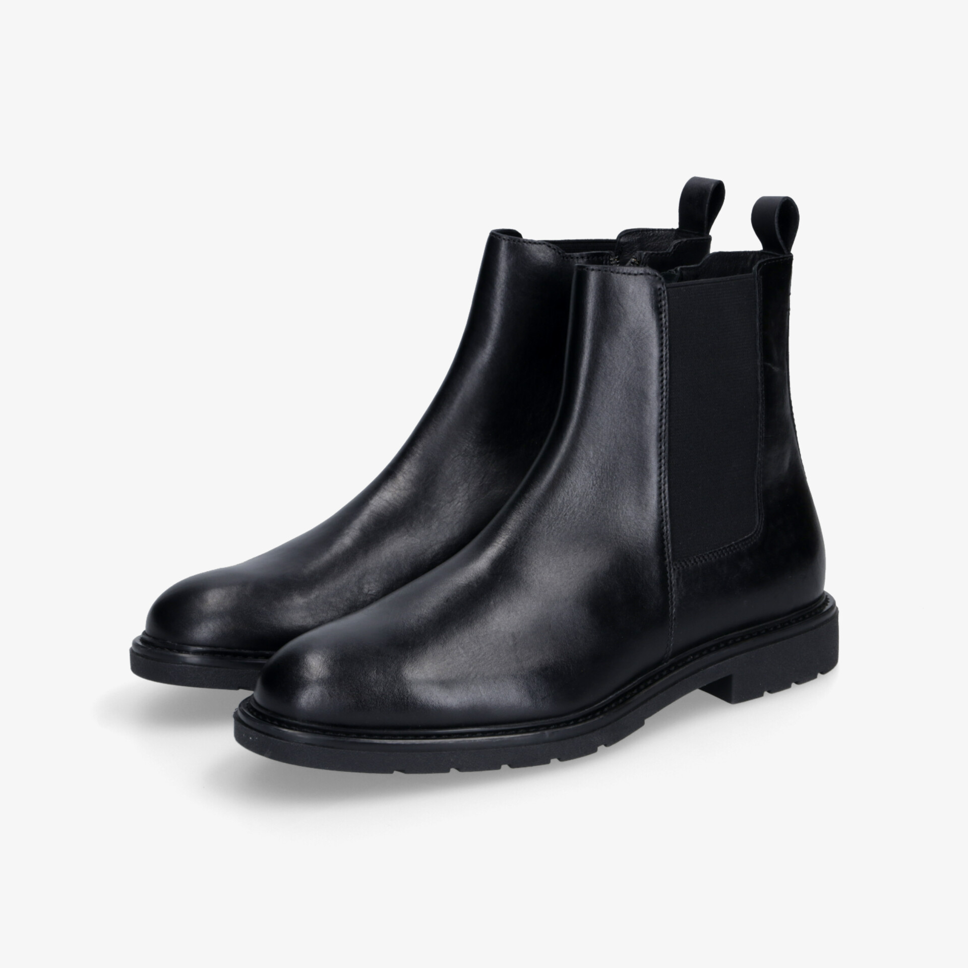 Schwarze Chelsea Boots aus Leder mit elastischen Einsätzen und rutschfester Profilsohle, elegant und komfortabel