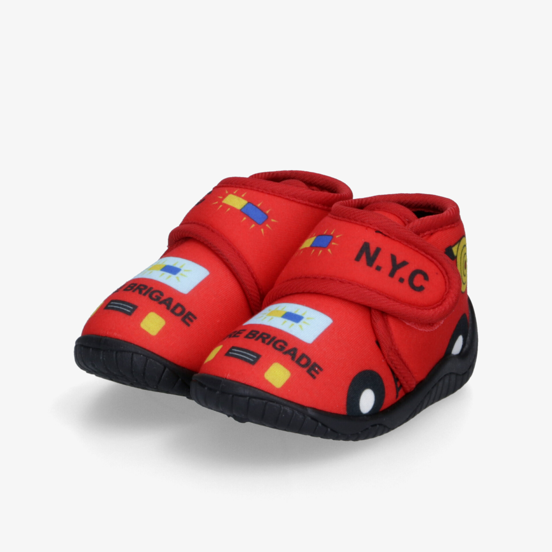 Rote Kinderhausschuhe mit Klettverschluss und rutschfester Sohle für komfortables und sicheres Tragen