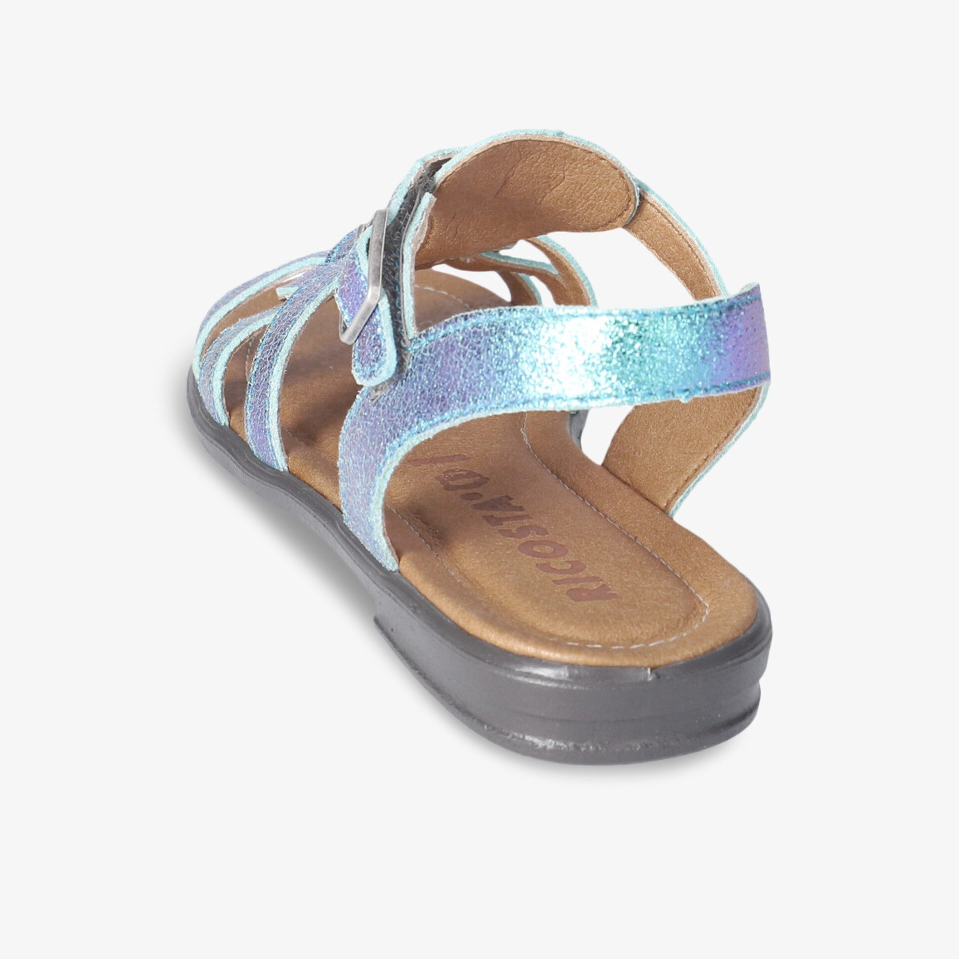 Stylische glänzende Sandalen mit verstellbarem Riemen und komfortabler Sohle. Modern und rutschfest.