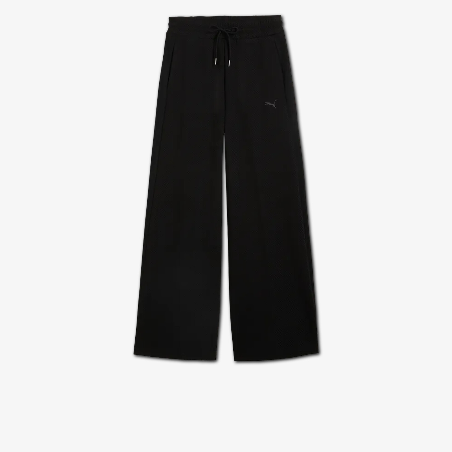 Schwarze Hose mit weitem Schnitt und bequemen Sitz im minimalistischen, modischen Design