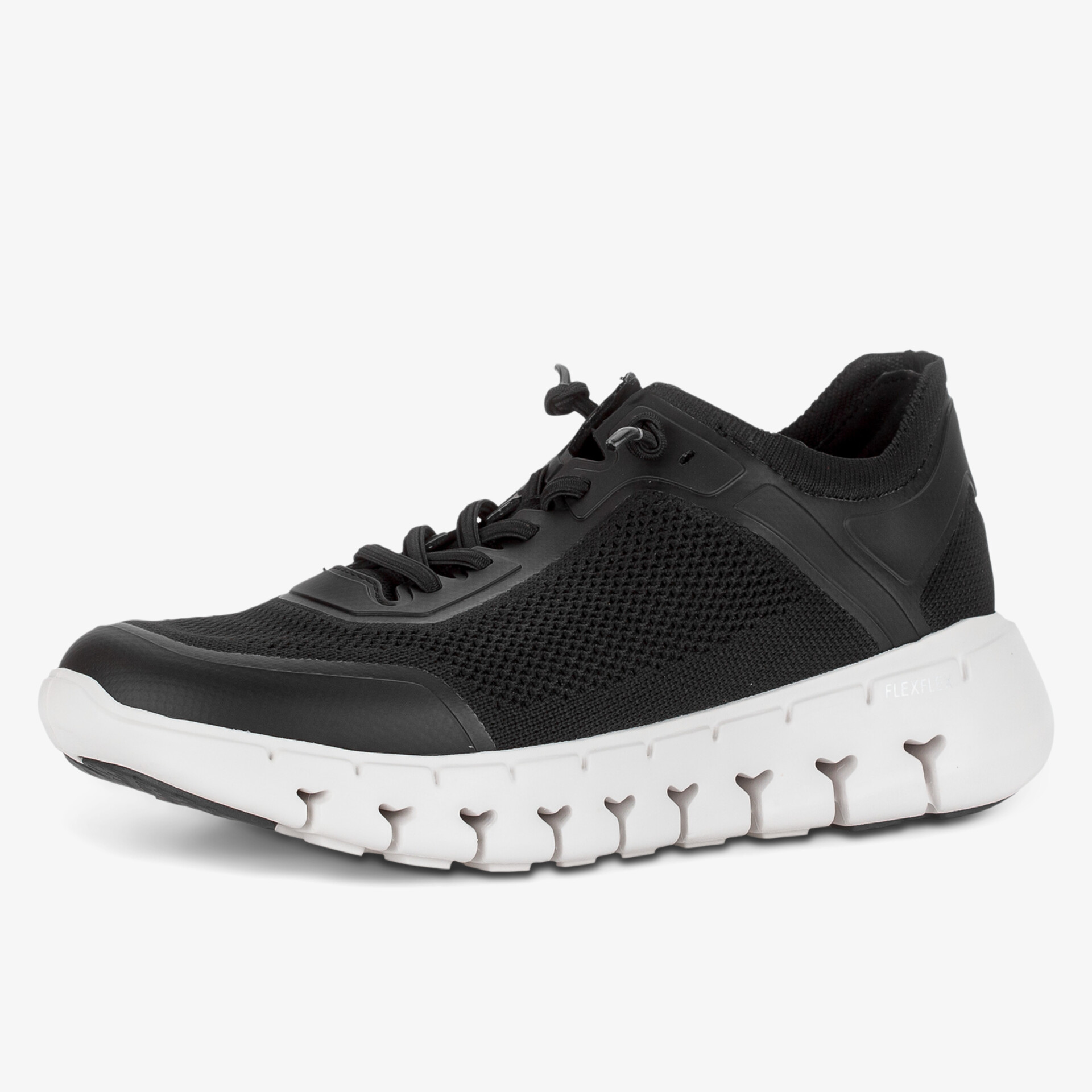 Moderner schwarzer Sneaker mit weißer Sohle, optimal für Freizeit und Sport
