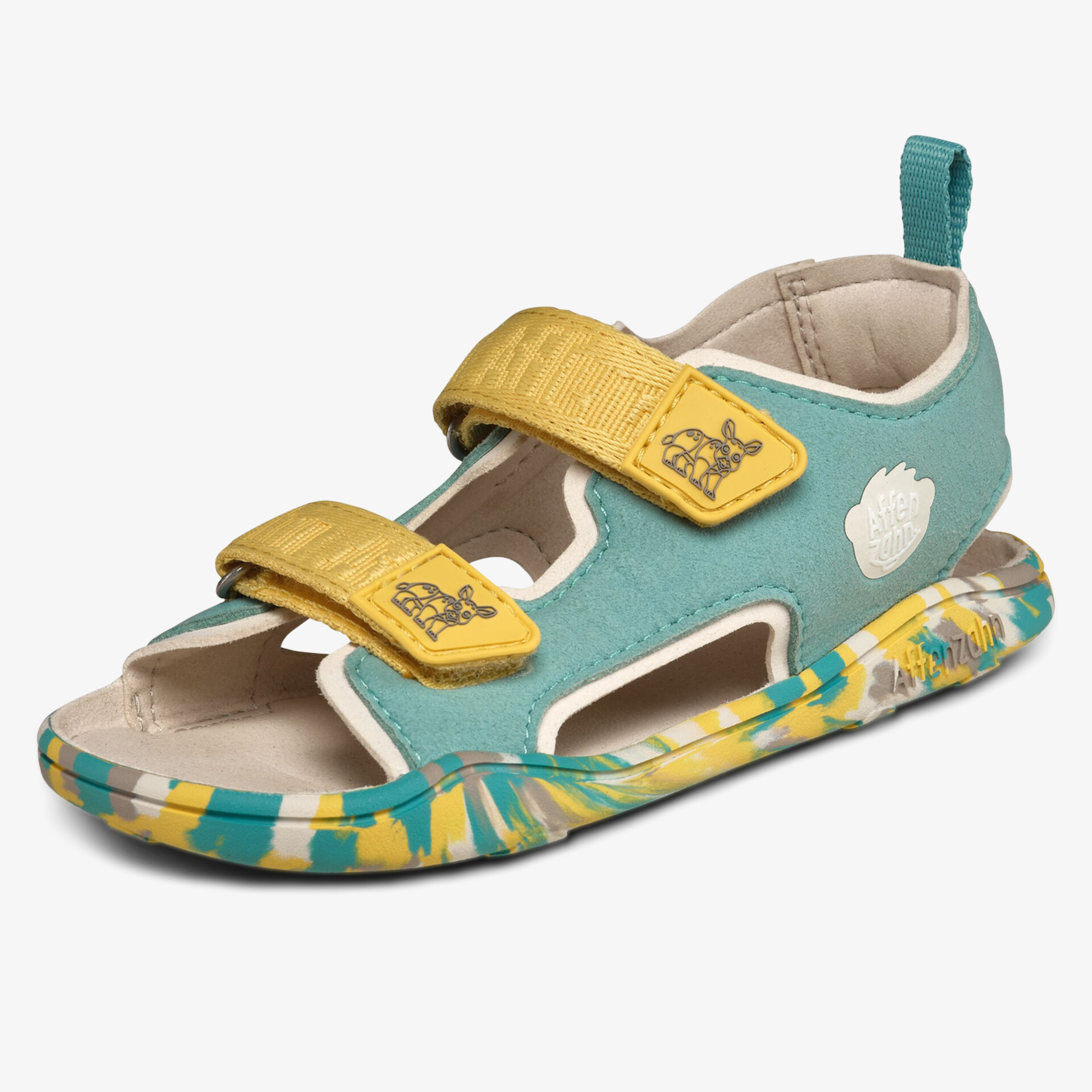 Bequeme Sandale mit verstellbaren Klettverschlüssen und bunter, gepolsterter Sohle für angenehmen Tragekomfort