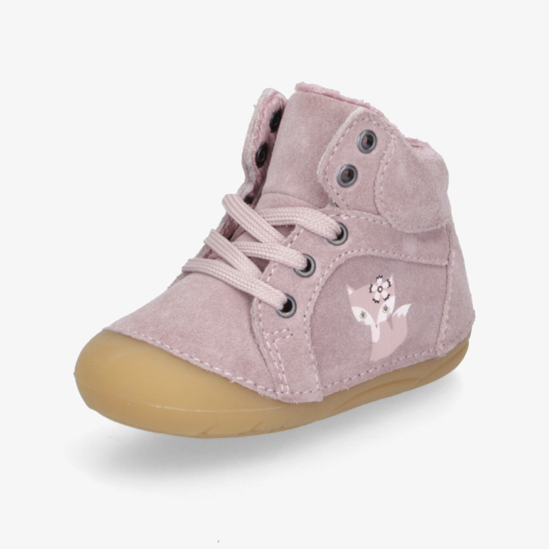 Weicher rosa Babyschuh mit gepolstertem Knöchel und flexibler, rutschfester Sohle, ideal für kleine Kinderfüße