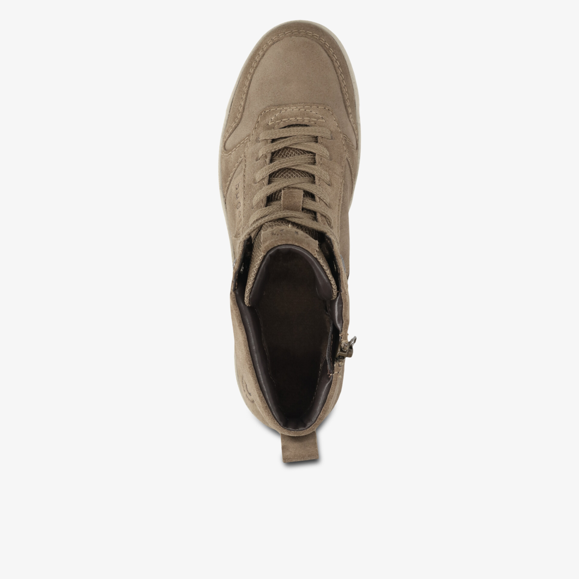 Obere Draufsicht auf bequemen robusten Schuh mit modischem Design und hochwertiger Verarbeitung