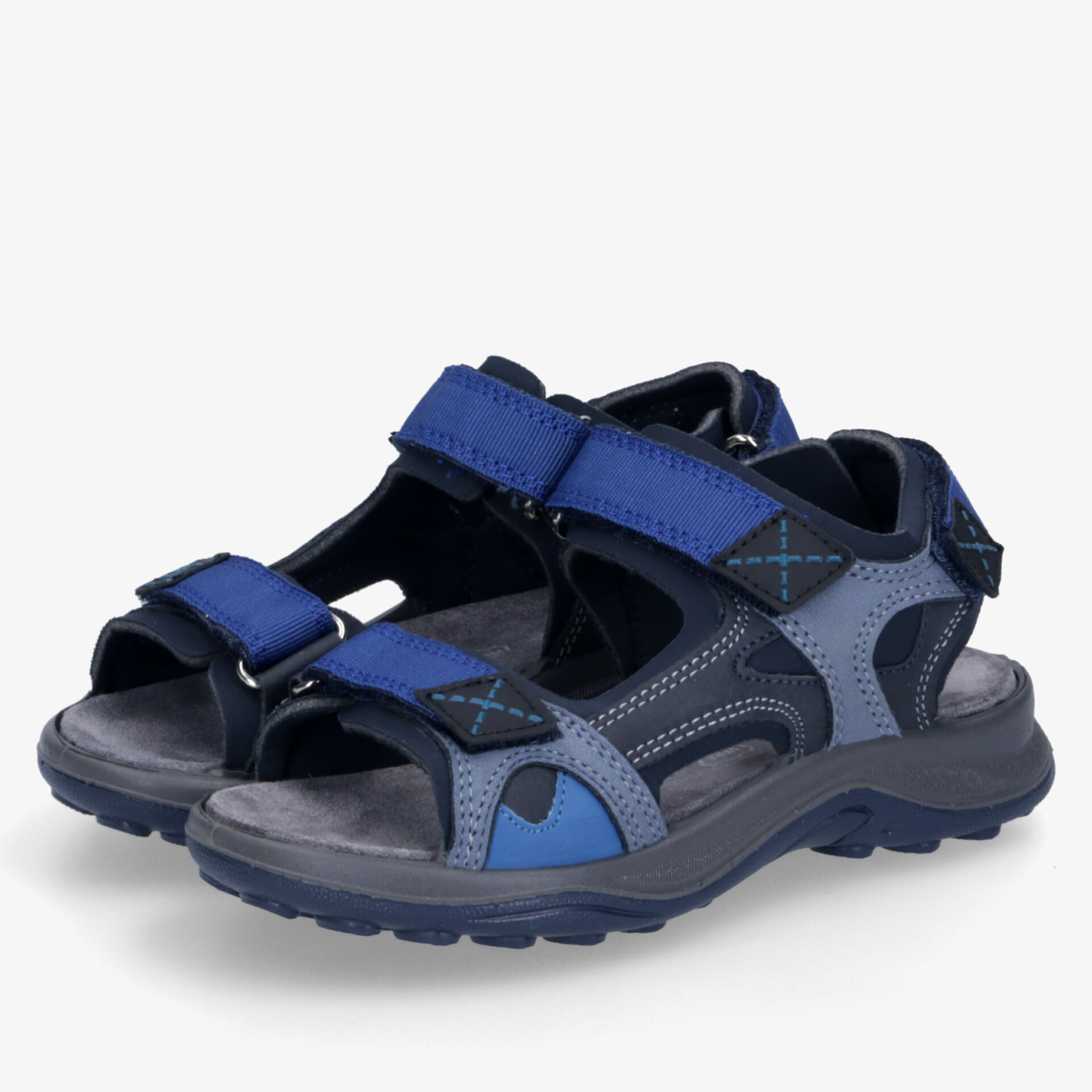 Bequeme, robuste Freizeitsandalen mit verstellbaren Klettverschlüssen und atmungsaktivem Material in Blau-Schwarz