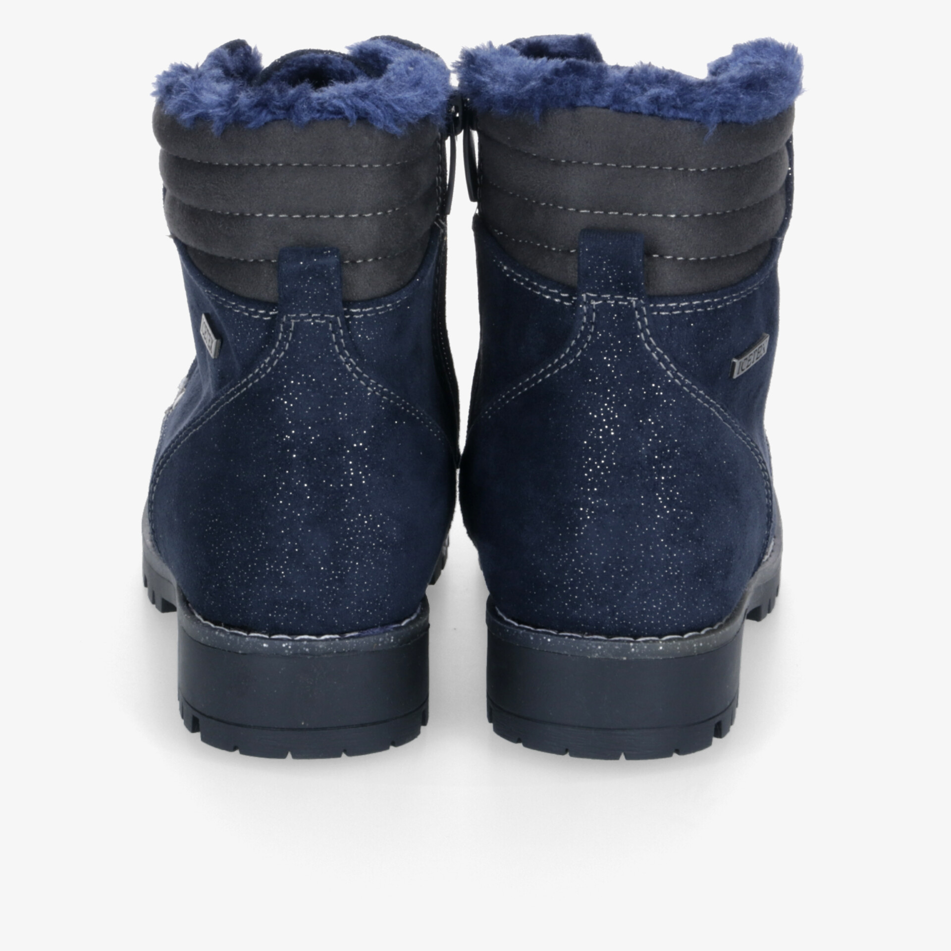 Warme und wasserabweisende Winterboots mit weichem Futter und rutschfester Profilsohle in navy blau, Rückansicht