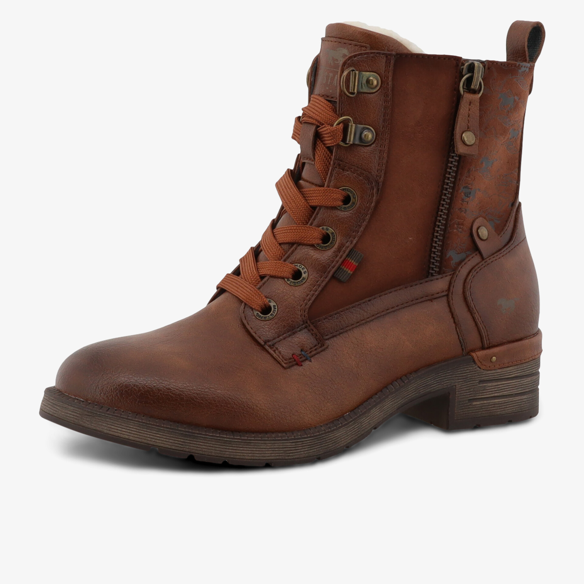 Robuster brauner Stiefel aus Leder mit seitlichem Reißverschluss und komfortabler Schnürung, profilierte Sohle