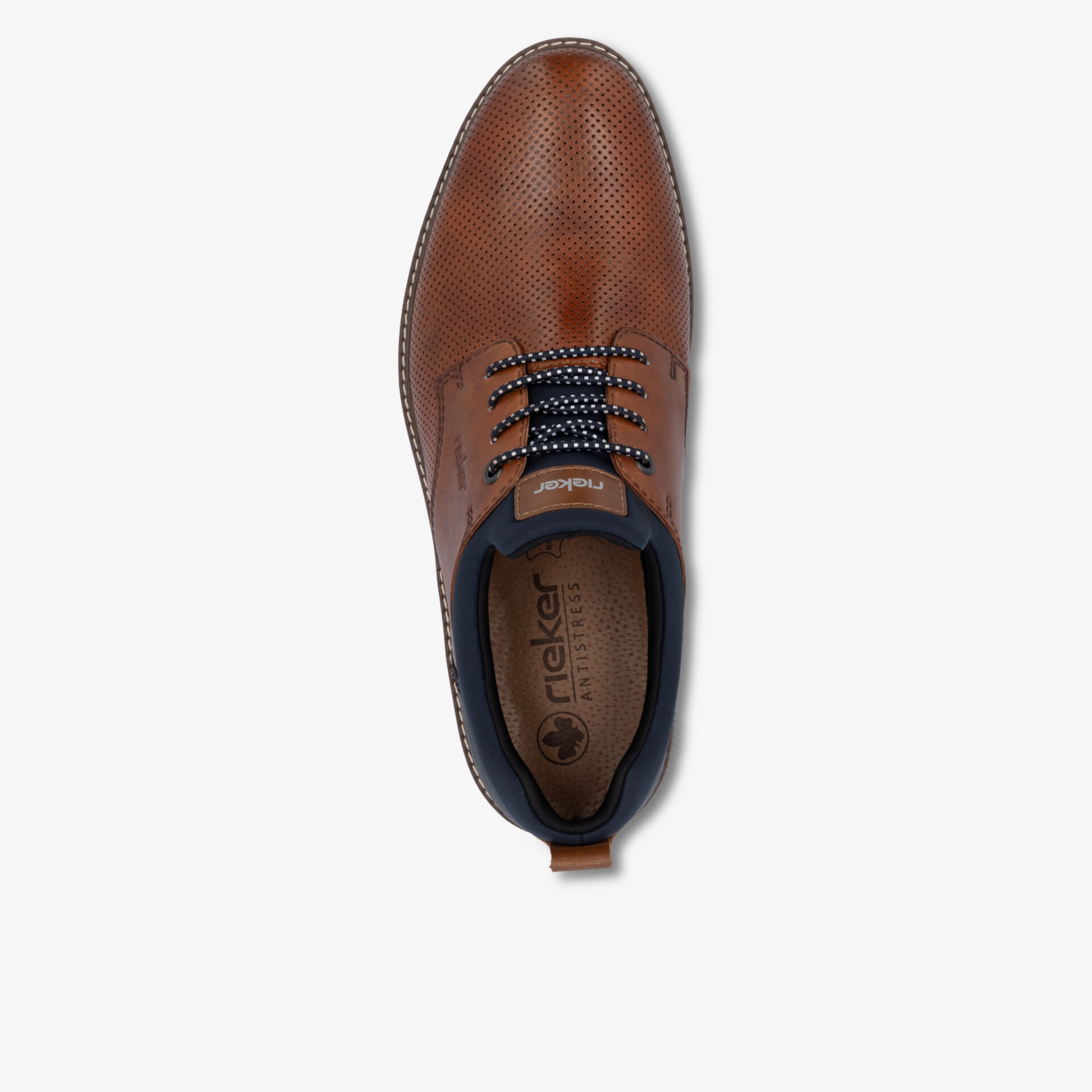 Eleganter brauner Lederschuh mit feiner Struktur und bequemem Schnürverschluss, Draufsicht