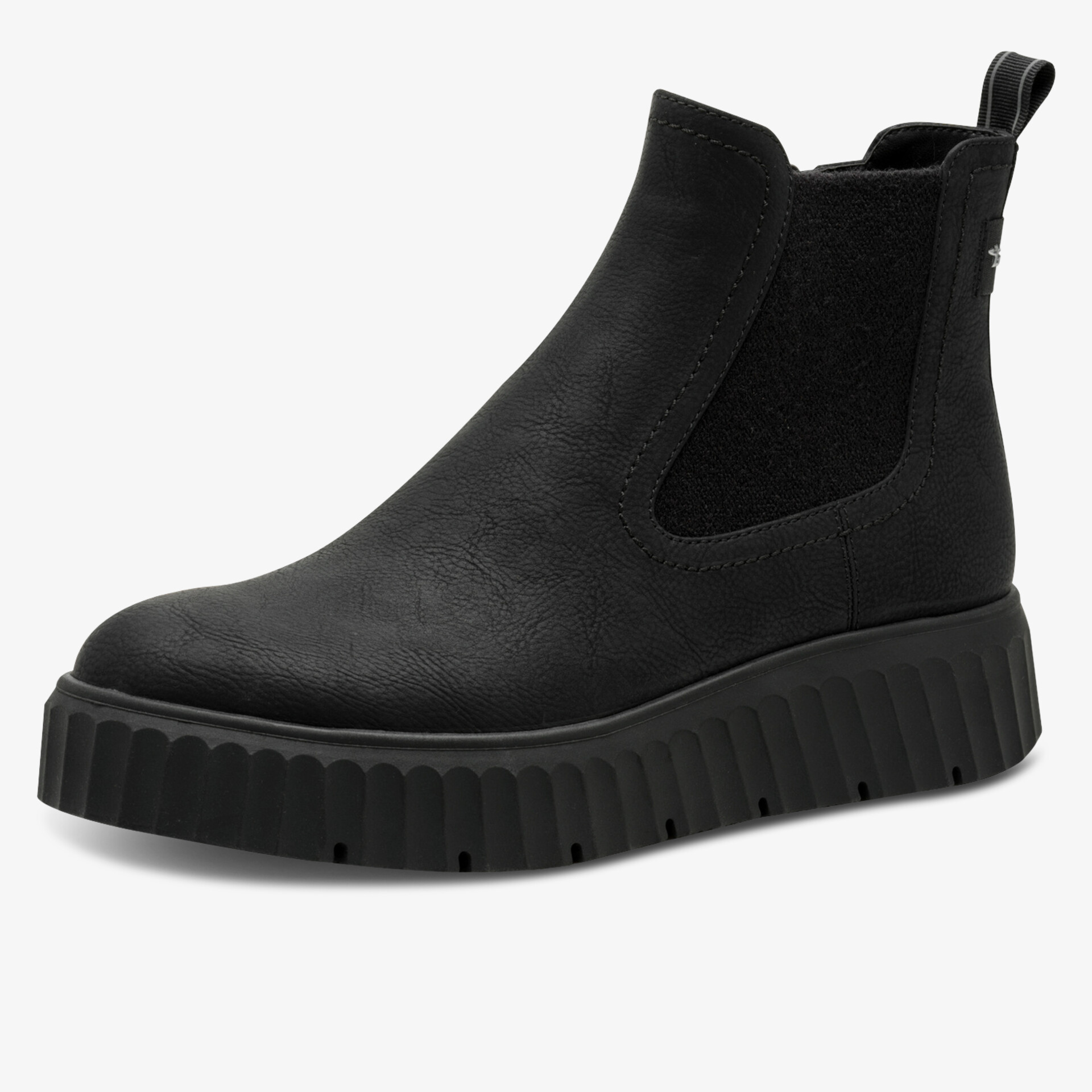 Schwarzer Chelsea Boot mit gummierter, rutschfester Sohle und elastischen Seiteneinsätzen für hohen Tragekomfort