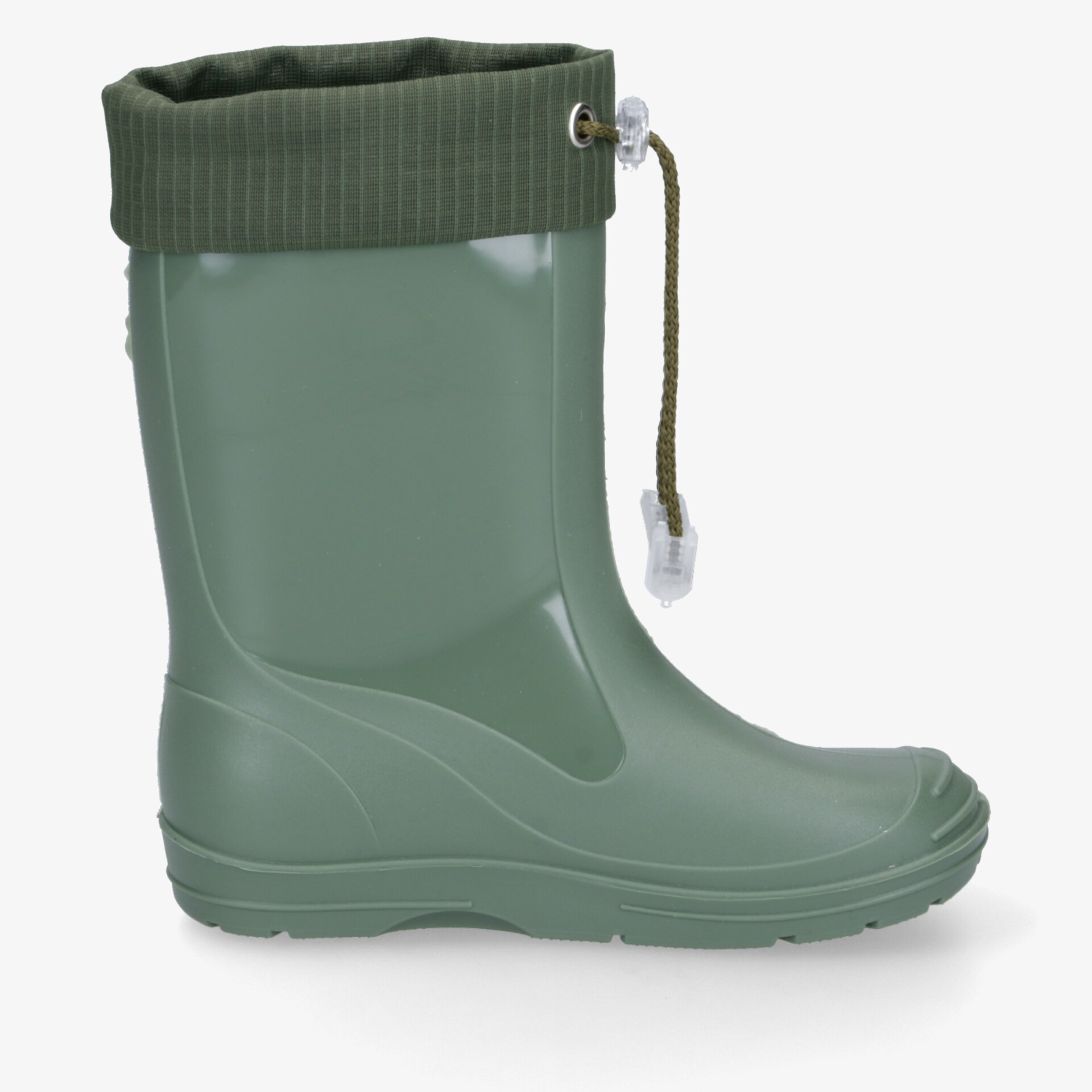 Robuster grüner Gummistiefel mit verstellbarem Bund und warmem Futter, ideal für nasse und kalte Bedingungen