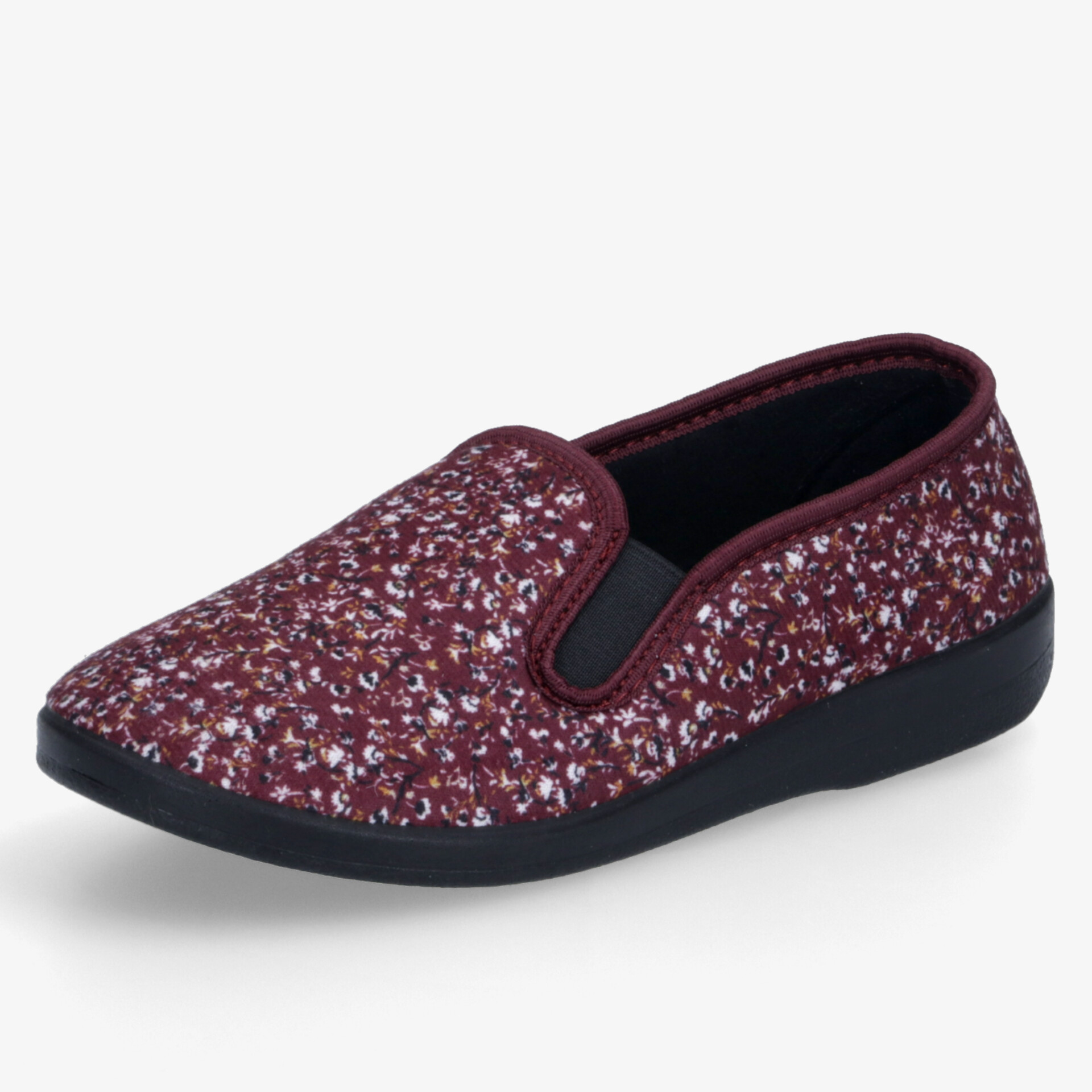 Bequemer roter Slipper mit flexiblem Material und rutschfester schwarzer Sohle für angenehmes Tragen