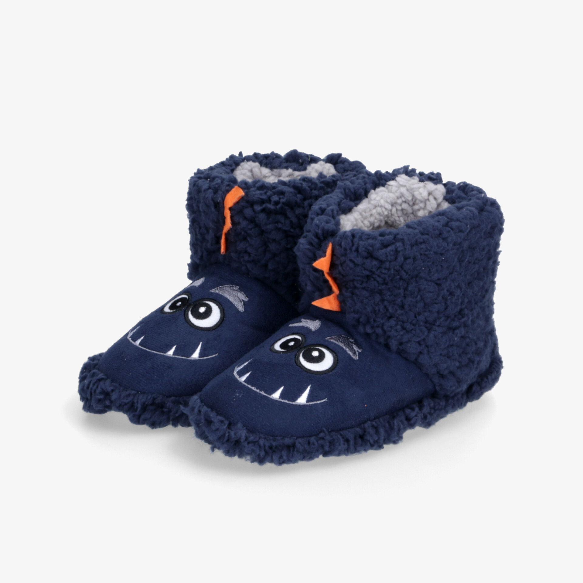 Weiche, kuschelige blaue Kinderschuhe mit süßem Gesicht, warm gefüttert und komfortabel für drinnen