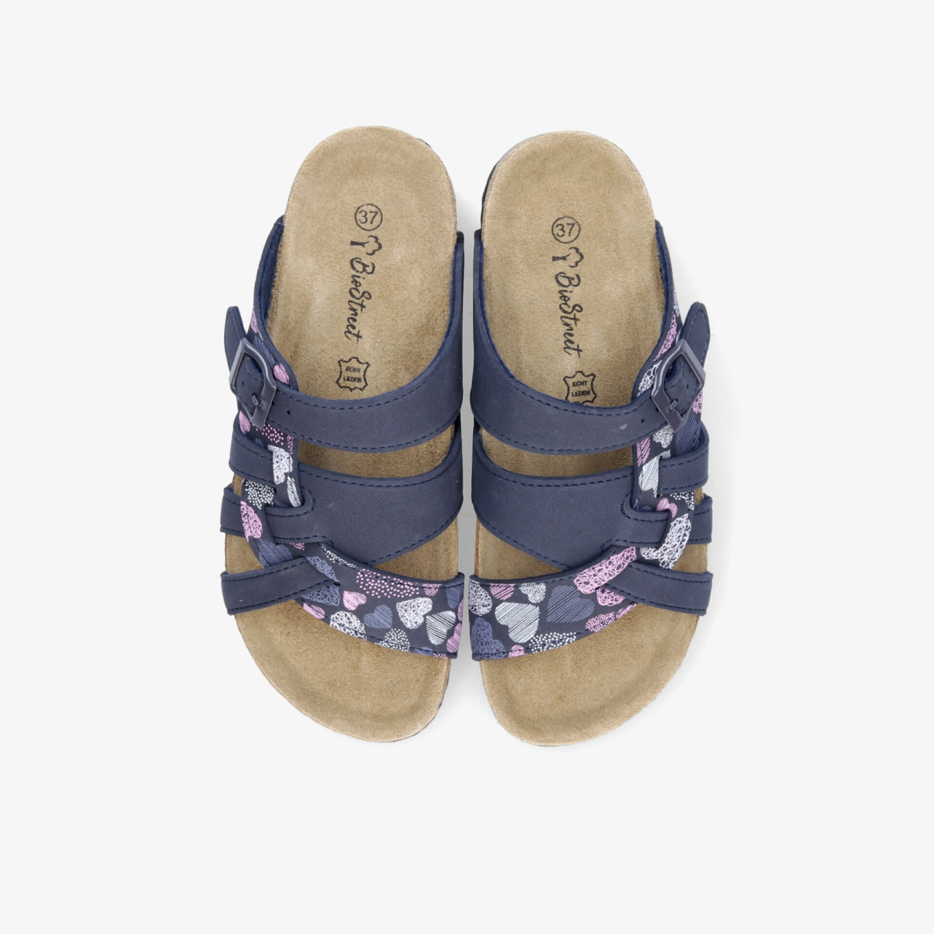 Bequeme Sandalen mit gepolsterter Innensohle und verstellbaren Riemen in modischem Blumenmuster, Draufsicht