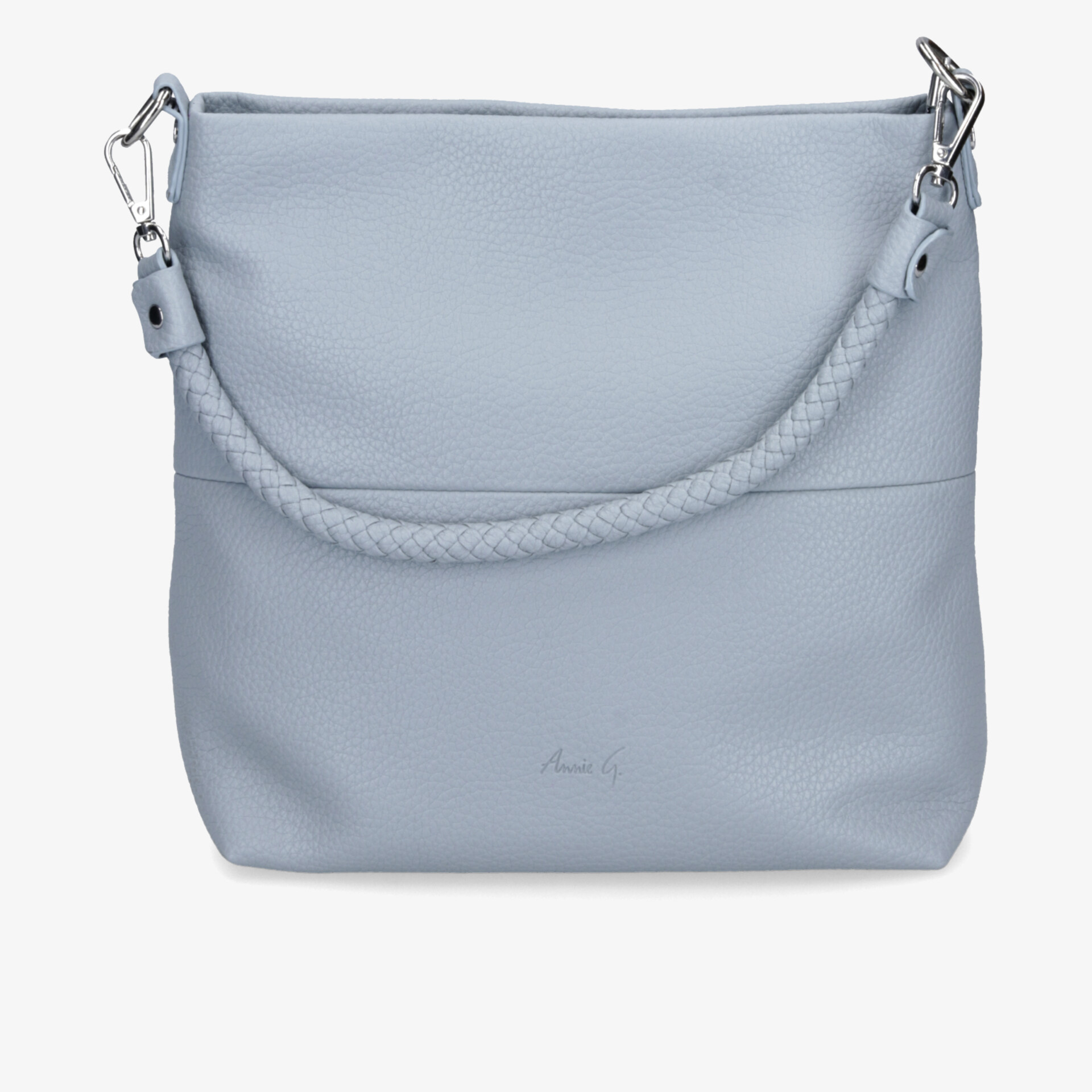 Elegante blaue Schultertasche aus weichem Leder mit geflochtenem Griff, geräumig und hochwertig verarbeitet