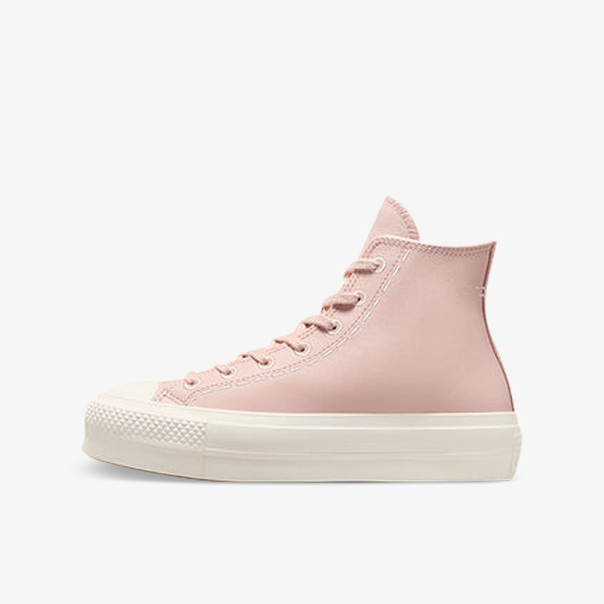 Seitliche Ansicht eines rosa High-Top Sneakers mit strapazierfähiger Sohle und komfortablem Design