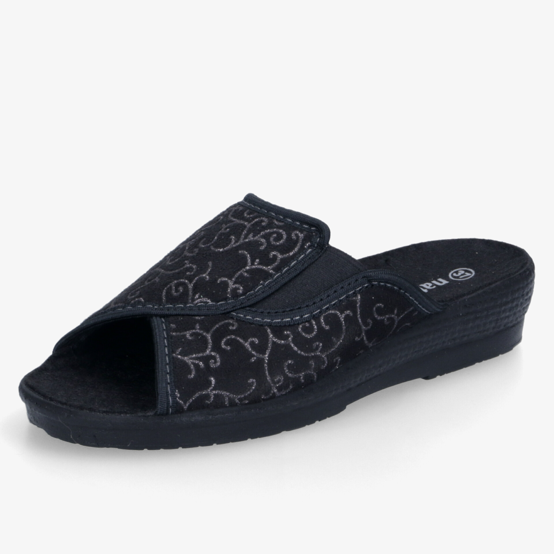 Bequemer Hausschuh mit offenem Zehenbereich, eleganter Musterverzierung und weicher Sohle für hohen Tragekomfort