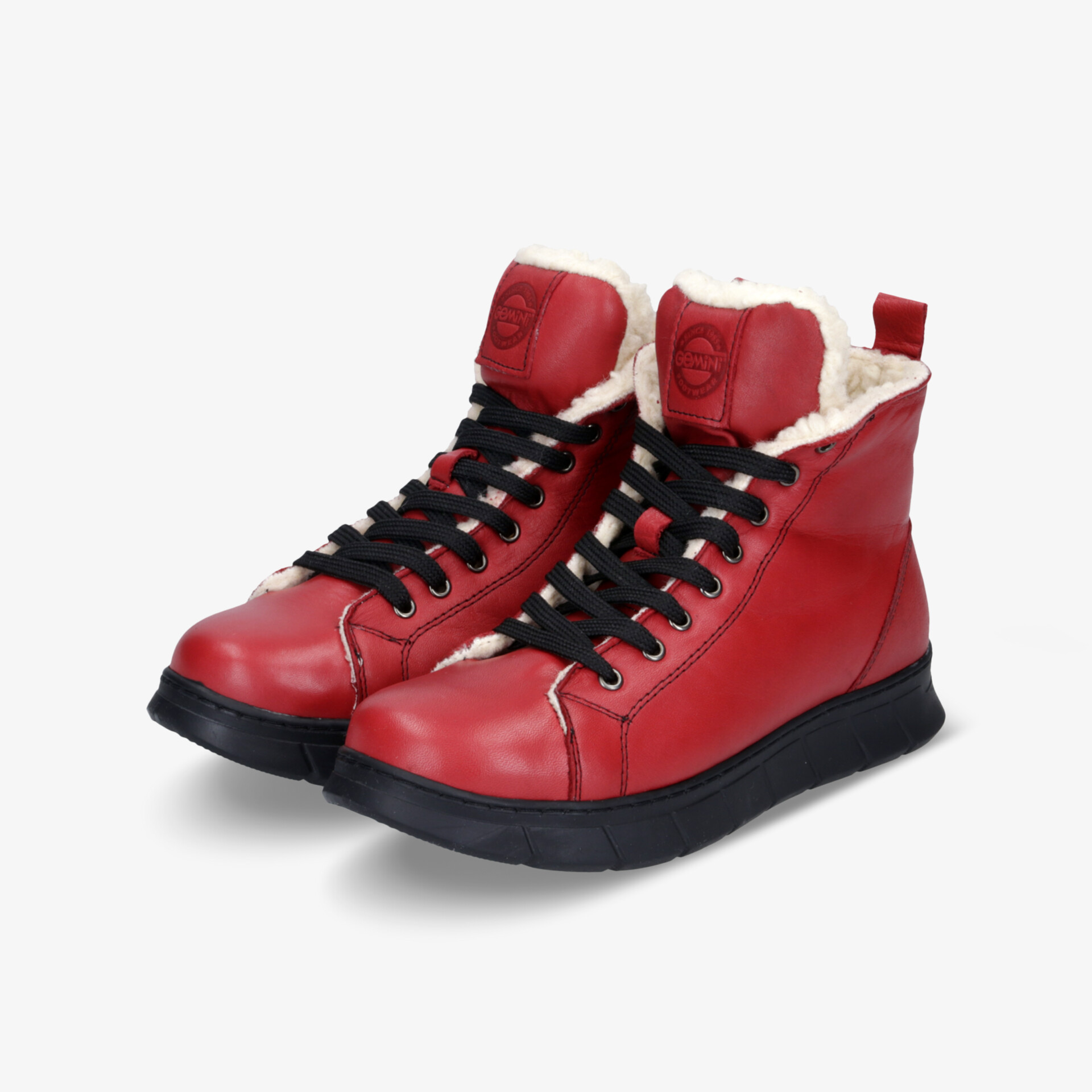 Rote hohe Schuhe mit warmer Innenfütterung und robuster rutschfester Sohle, modisch und bequem