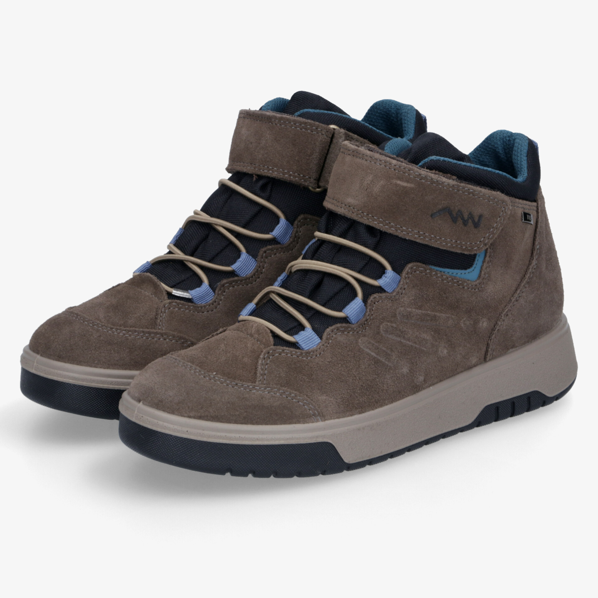 Bequemes Paar grauer Freizeitschuhe mit blauem Innenfutter, Klettverschluss und rutschfester Sohle für optimalen Halt.