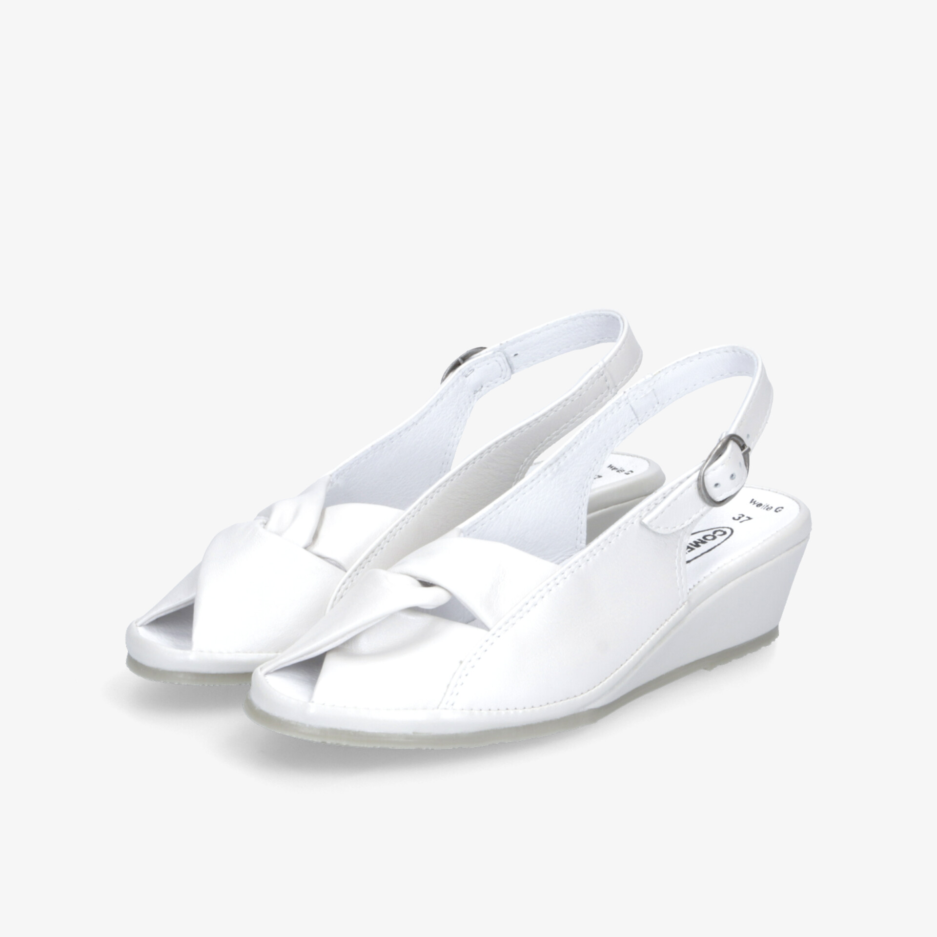 Elegante weiße Keilsandaletten mit offenem Zehenbereich und bequemen Riemen für sommerlichen Komfort