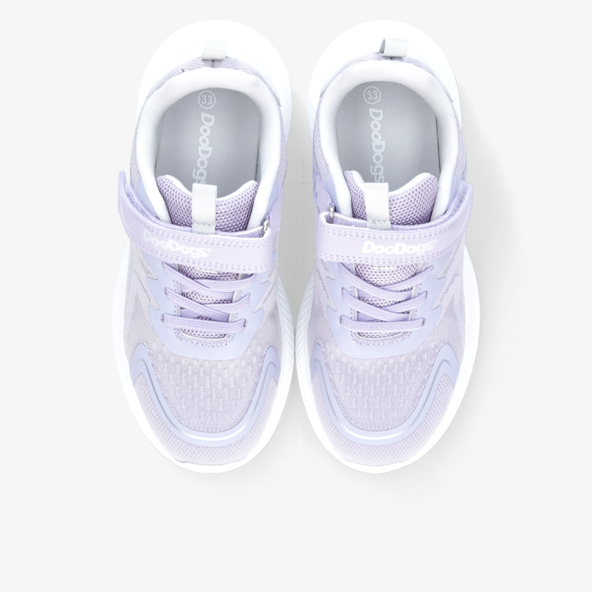 Leichte, atmungsaktive und bequeme Laufschuhe in Lila mit federnder Sohle und elastischer Schnürung, Draufsicht