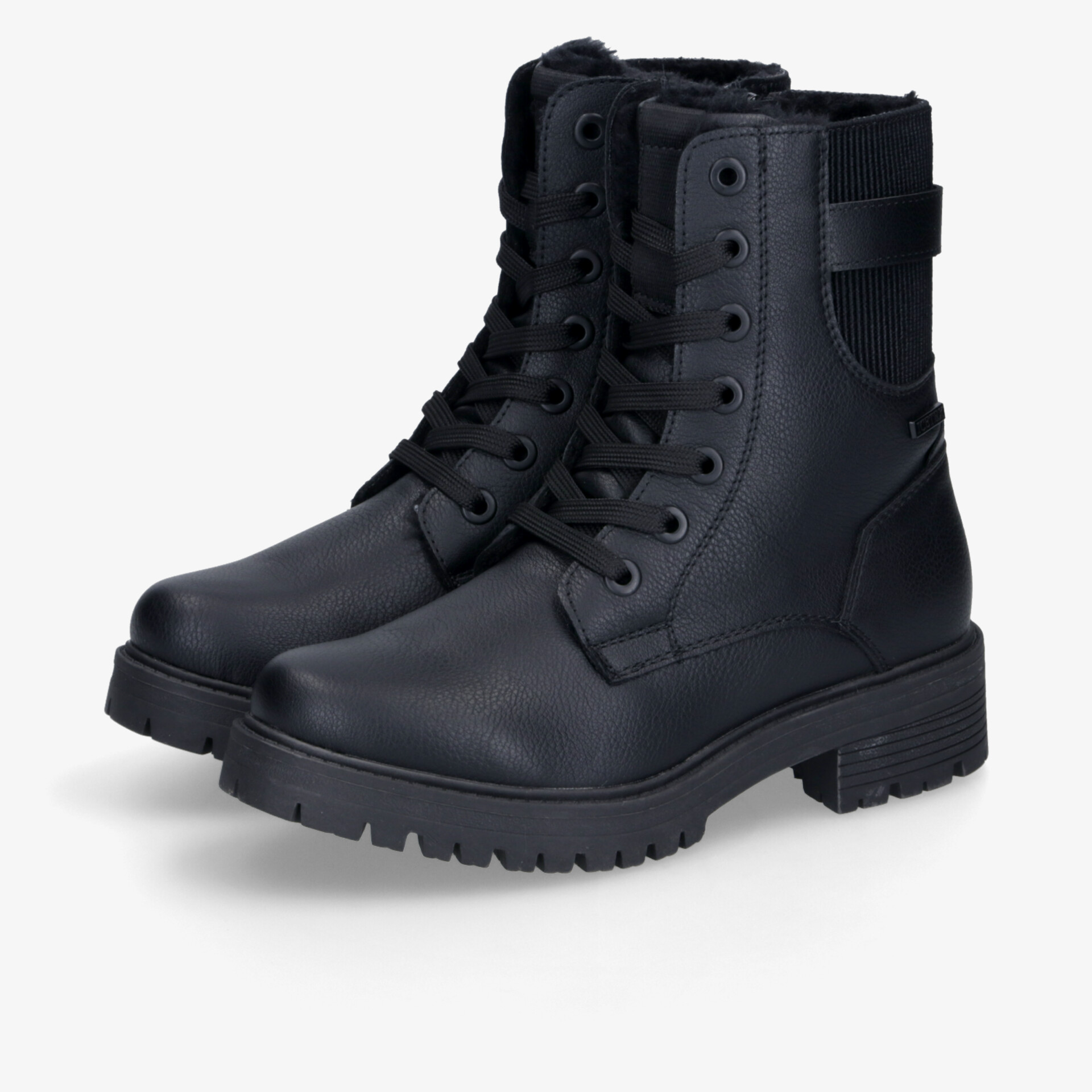 Schwarze robuste Schnürstiefel mit profilierter Sohle, komfortabel und wetterbeständig, paar