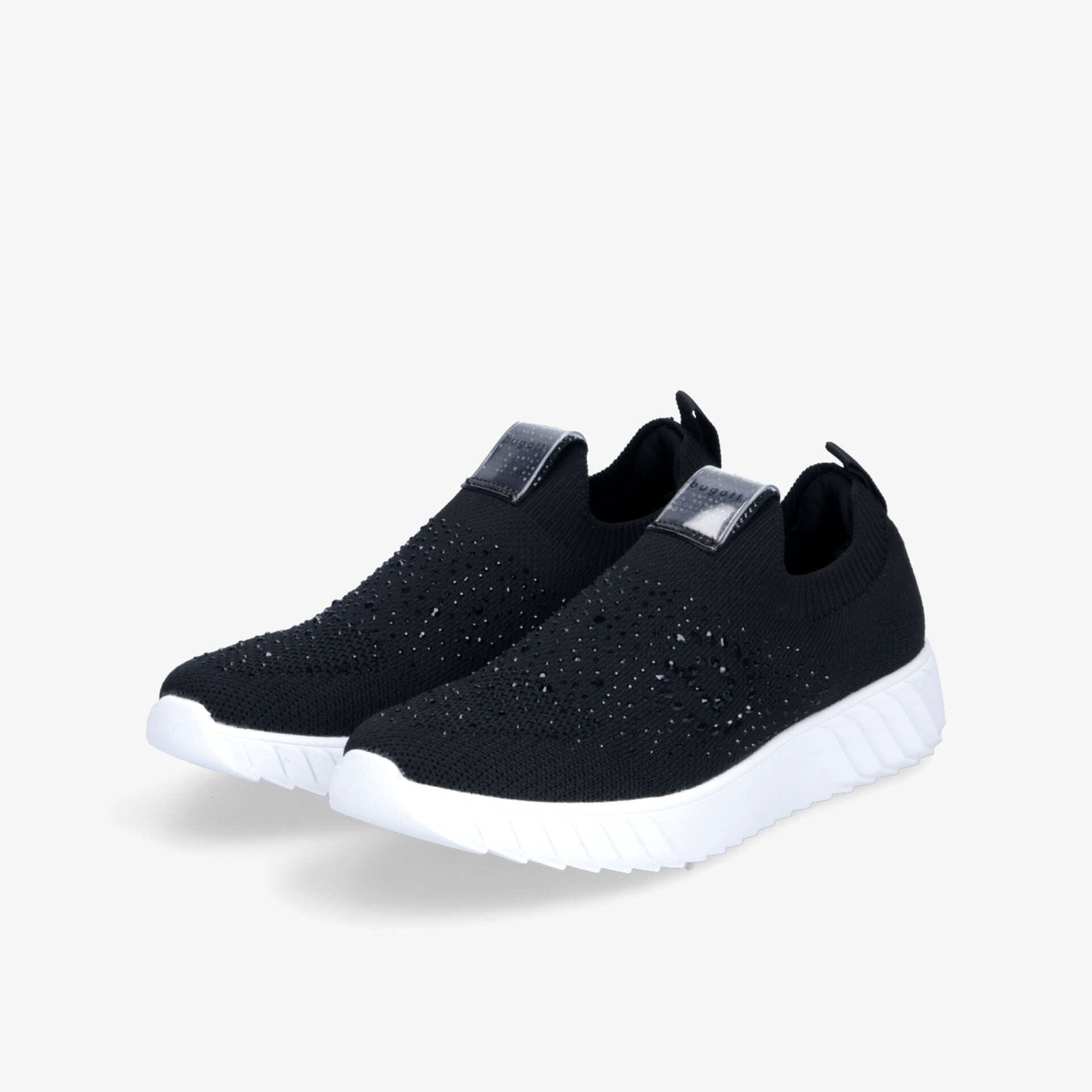 Bequeme, leichte schwarze Sneaker mit weißer flexibler Sohle und atmungsaktivem Material für optimalen Tragekomfort