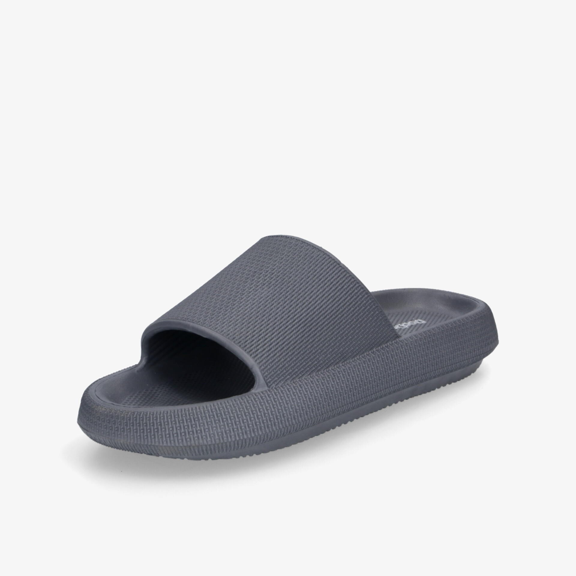 Graue komfortable Badelatsche mit weicher und rutschfester Sohle für einfachen und bequemen Tragekomfort