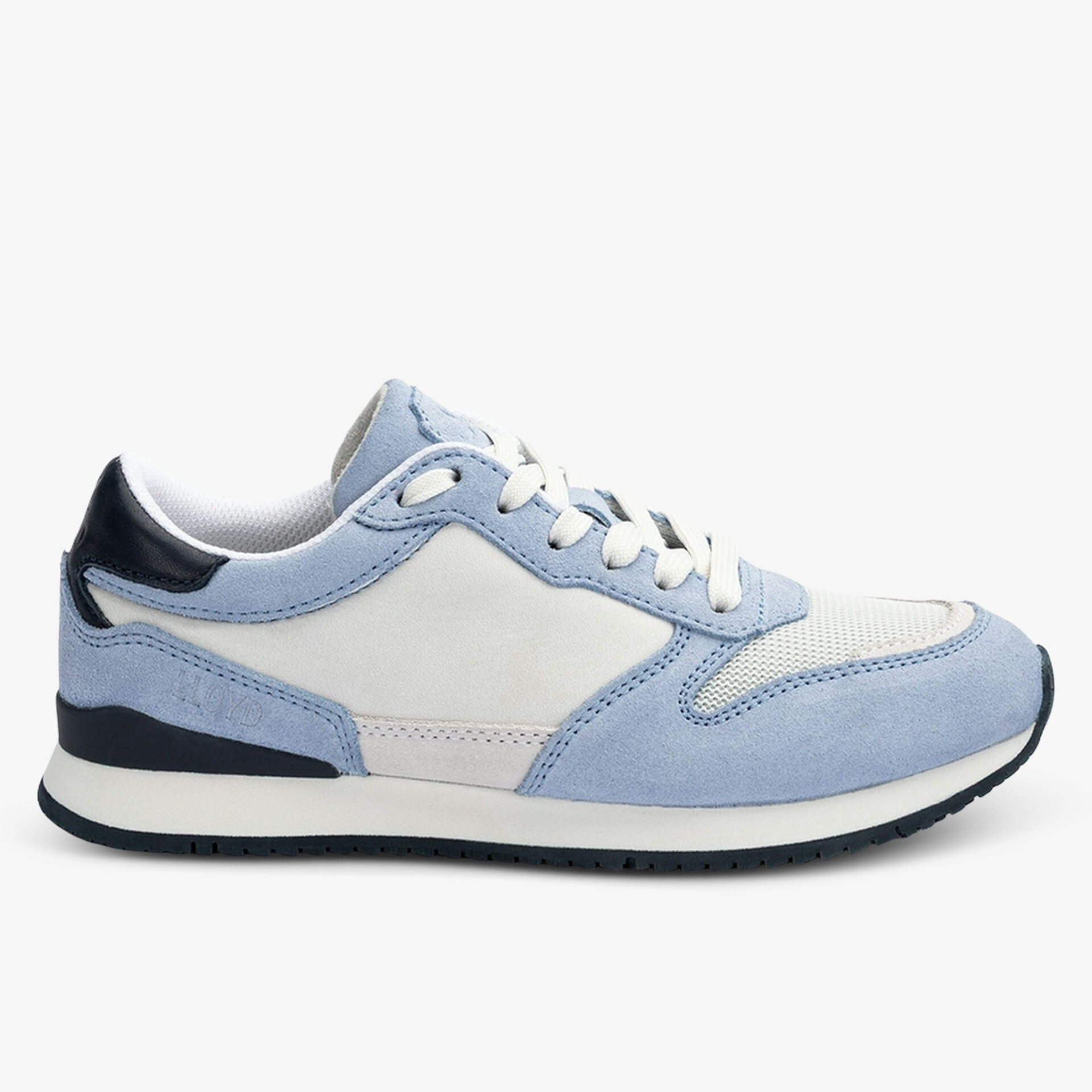 Eleganter Sportschuh in hellem Blau mit weißer Akzentuierung.