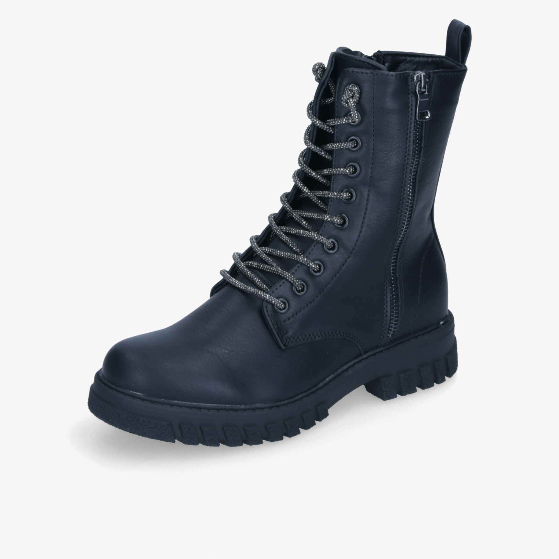 Robuster schwarzer Kampfstiefel mit Schnürung und seitlichem Reißverschluss für optimalen Halt und Komfort