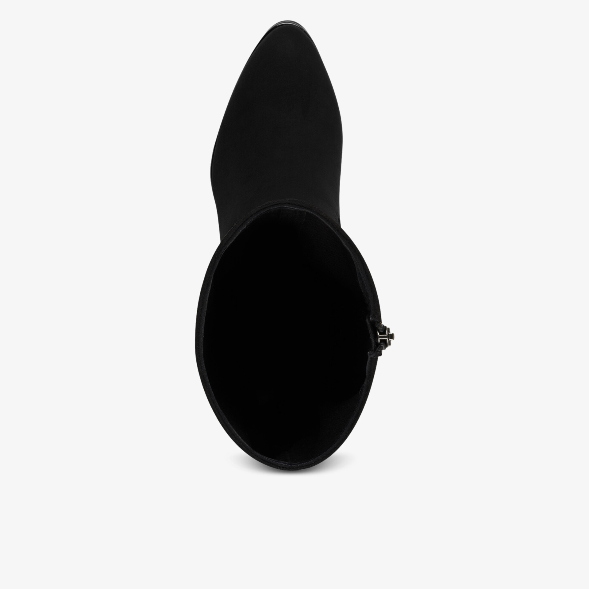 Eleganter schwarzer Schuh mit schlanker Form und hohem Tragekomfort, Draufsicht