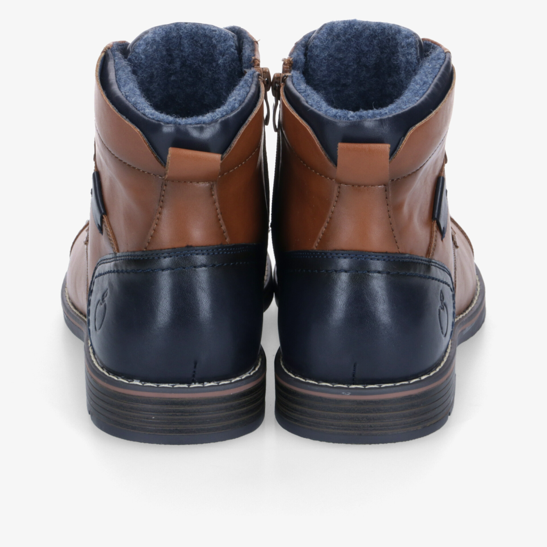 Zweifarbige Leder-Winterstiefel mit warmem Innenfutter und robustem Design, perfekt für kalte Tage.