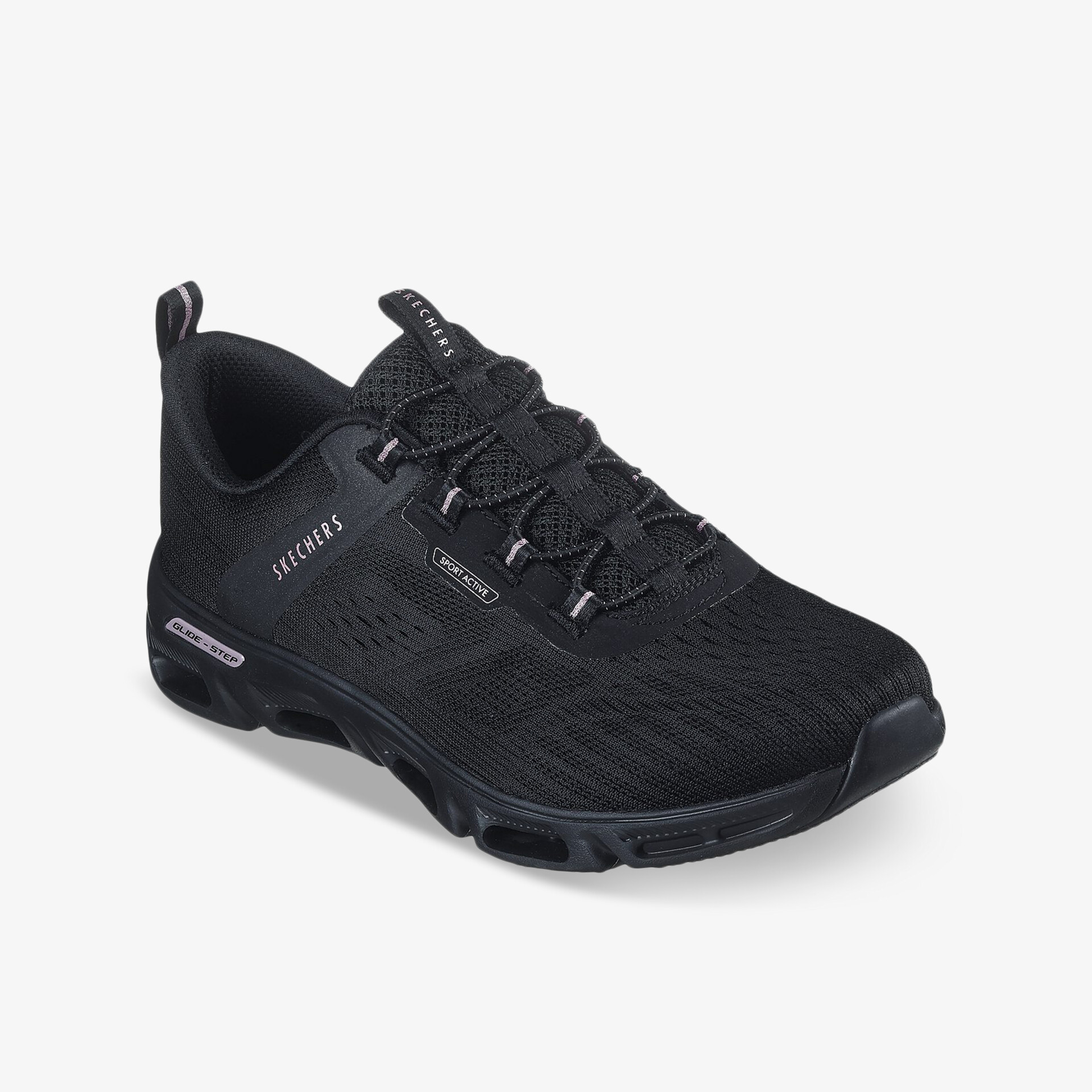 Leichter schwarzer Sneaker mit schnürverschluss und rutschfester robuster Sohle für hohen Tragekomfort