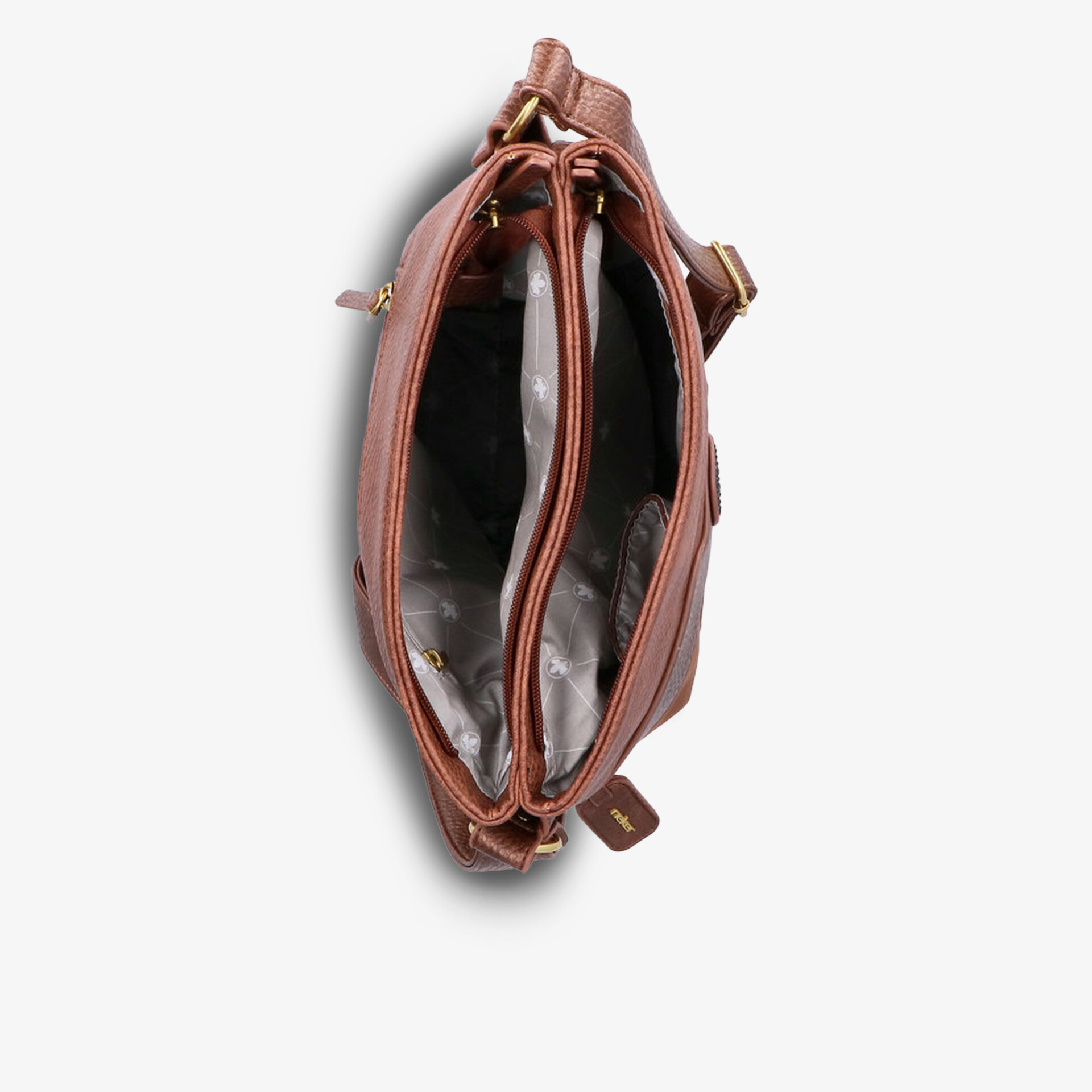 Robuste Tasche mit mehreren Reißverschlussfächern, praktischer Stauraum und hochwertigem Material von oben fotografiert