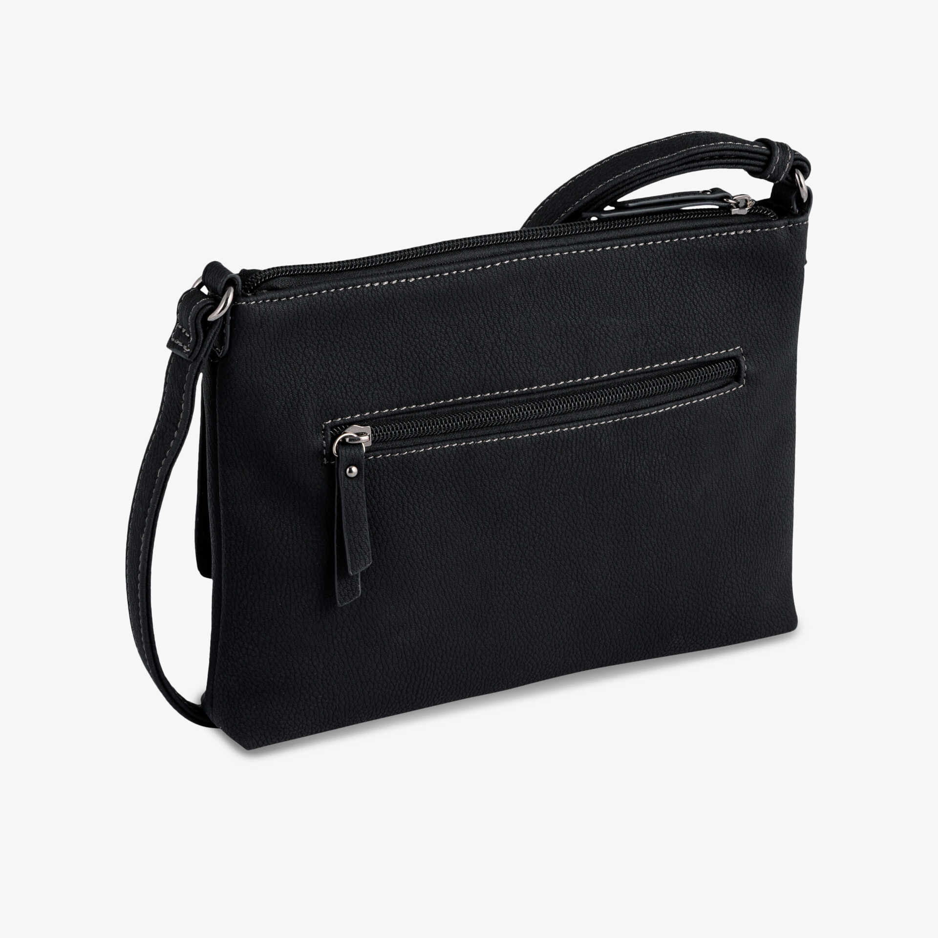 Elegante schwarze Umhängetasche mit Reißverschluss, ideal für stilvolles und praktisches Tragen von Essentials.