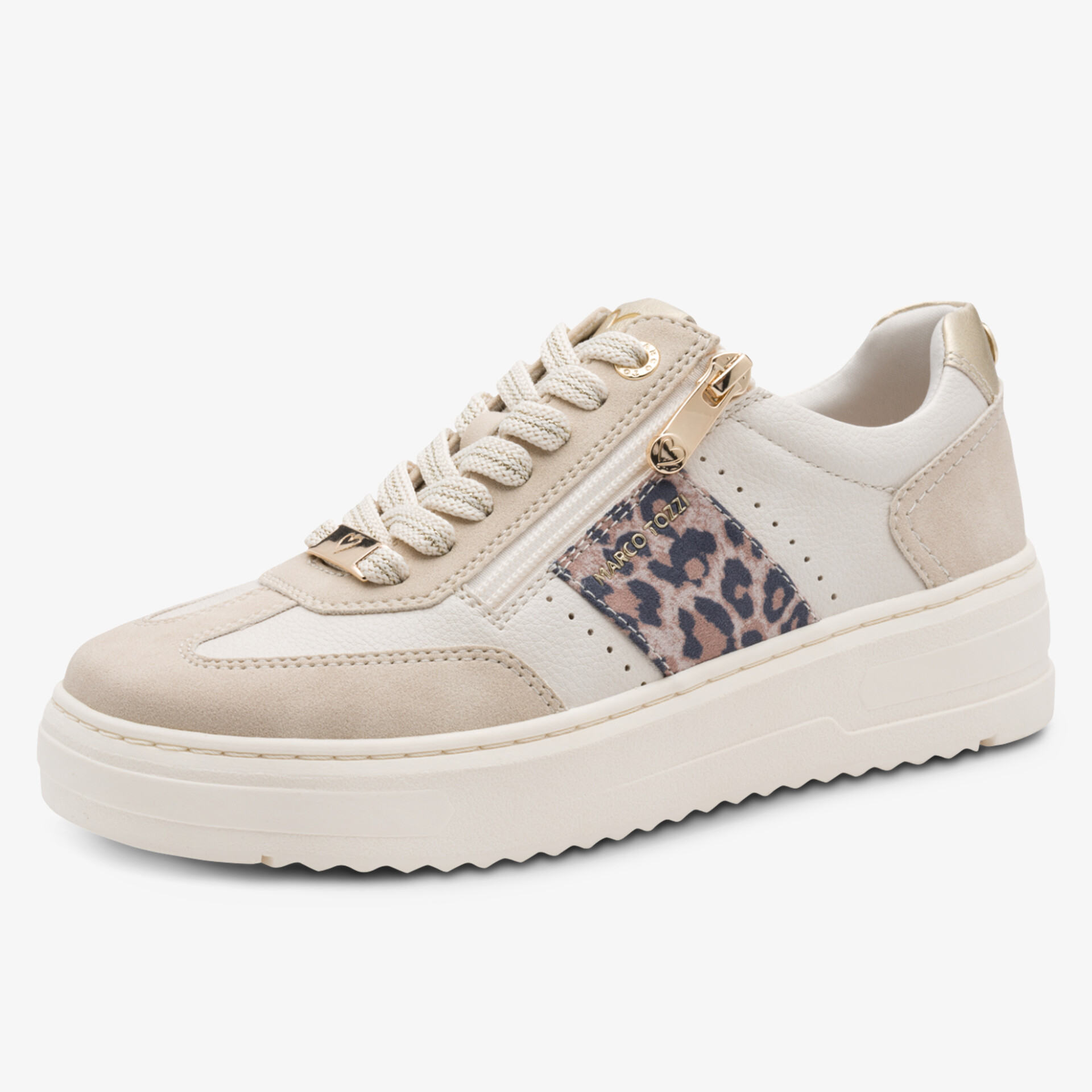 Bequemer Sneaker mit Leopardenmuster und praktischem Reißverschluss auf weißer dicker Sohle, sportlich und modisch