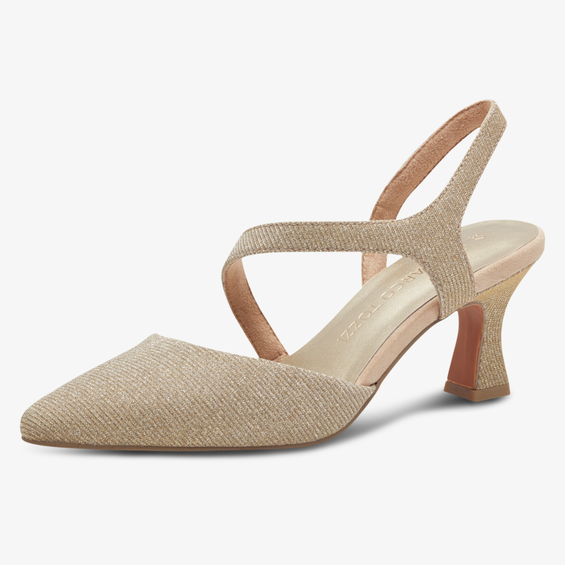 Beiger Pumps mit spitz zulaufender Form und mittelhohem Absatz, elegant und komfortabel