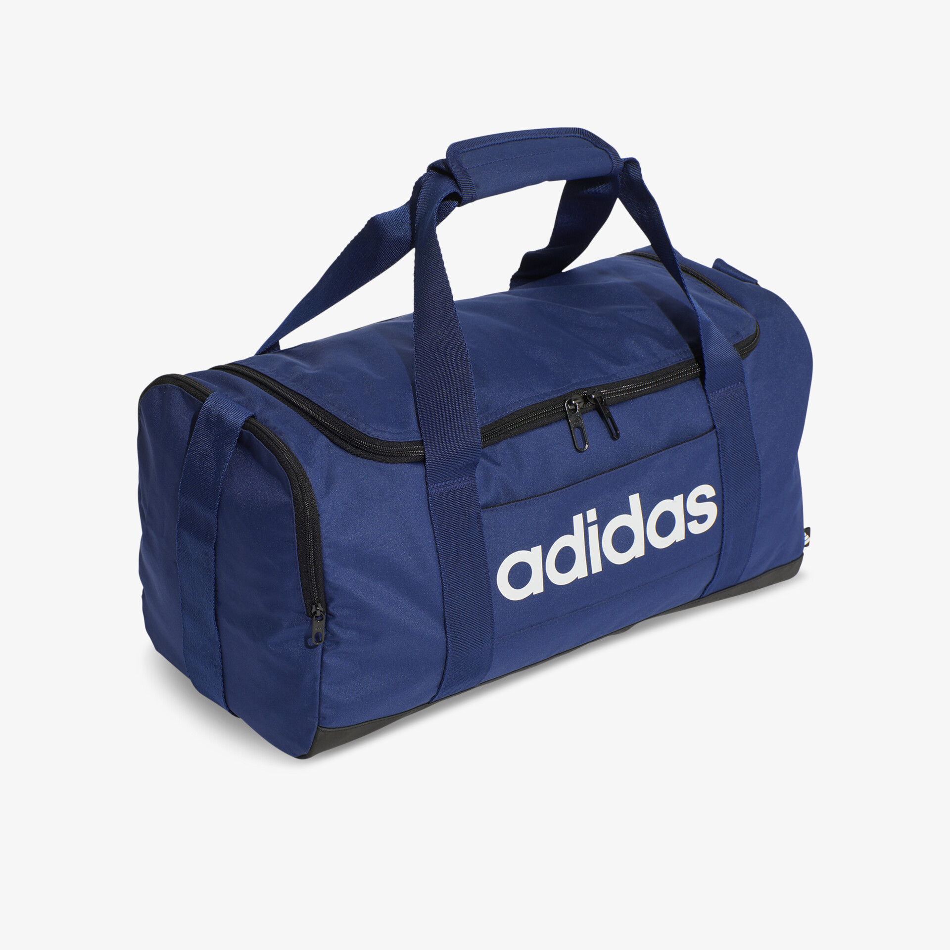 Dunkelblaue adidas Sporttasche mit großem Stauraum und praktischem Tragegriff, robustes Material, sichtbares Markenlogo