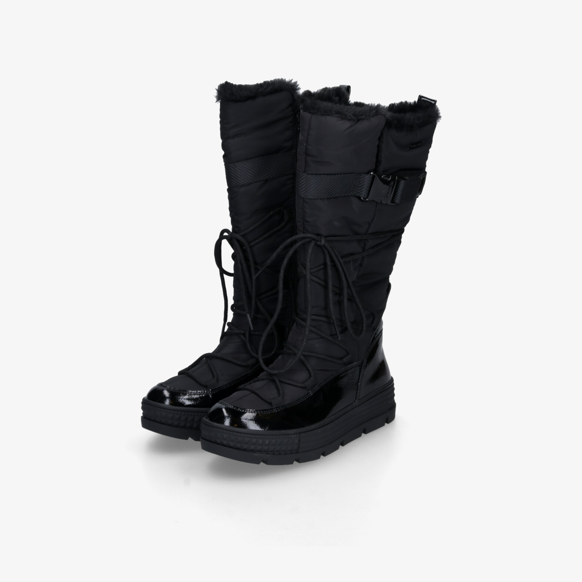 Robuste, warme schwarze Winterstiefel mit hohem Schaft und dicker Sohle, ideal für kaltes Wetter und Schnee