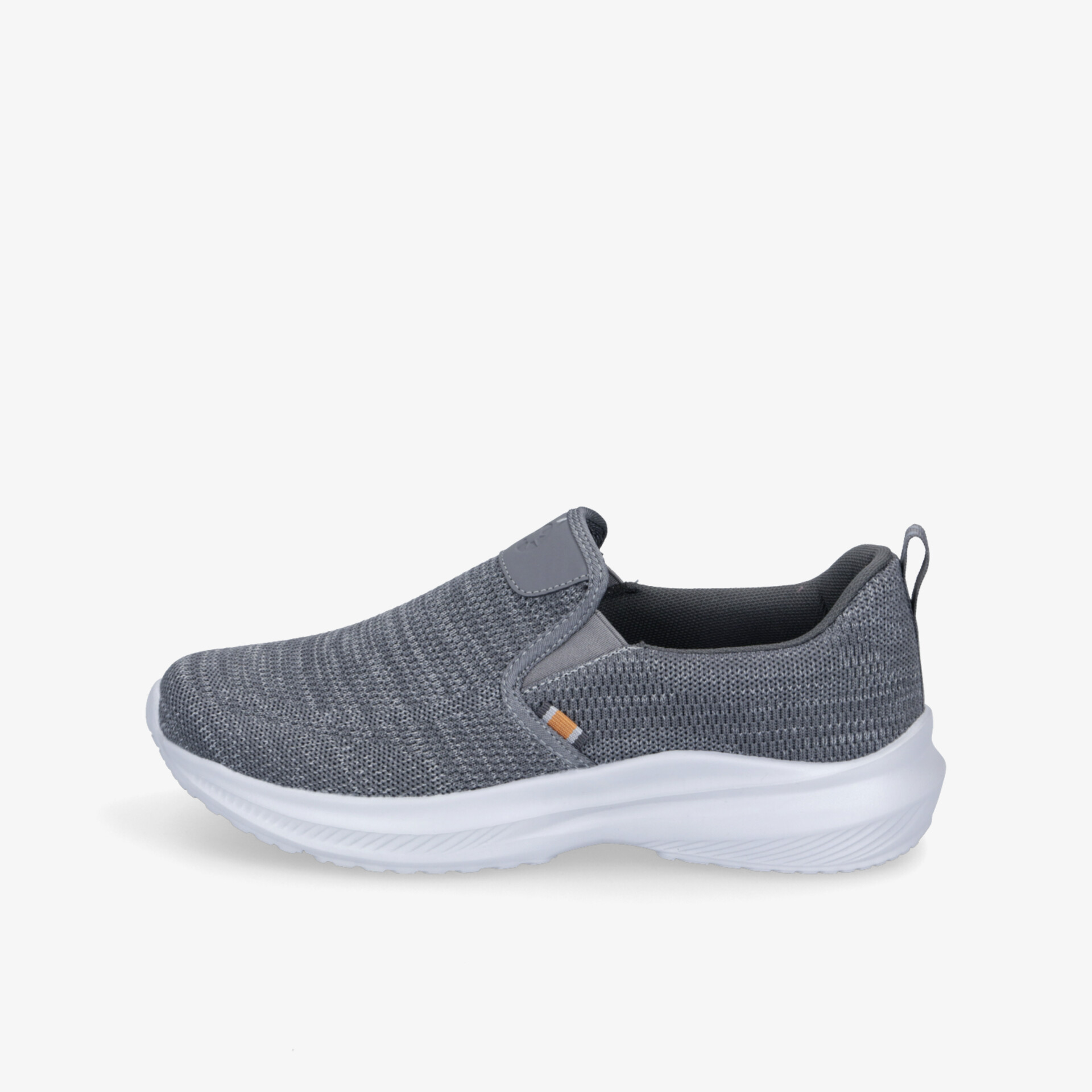 Moderner grauer Slip-On Schuh aus atmungsaktivem Material mit leichter und flexibler Sohle für hohen Tragekomfort