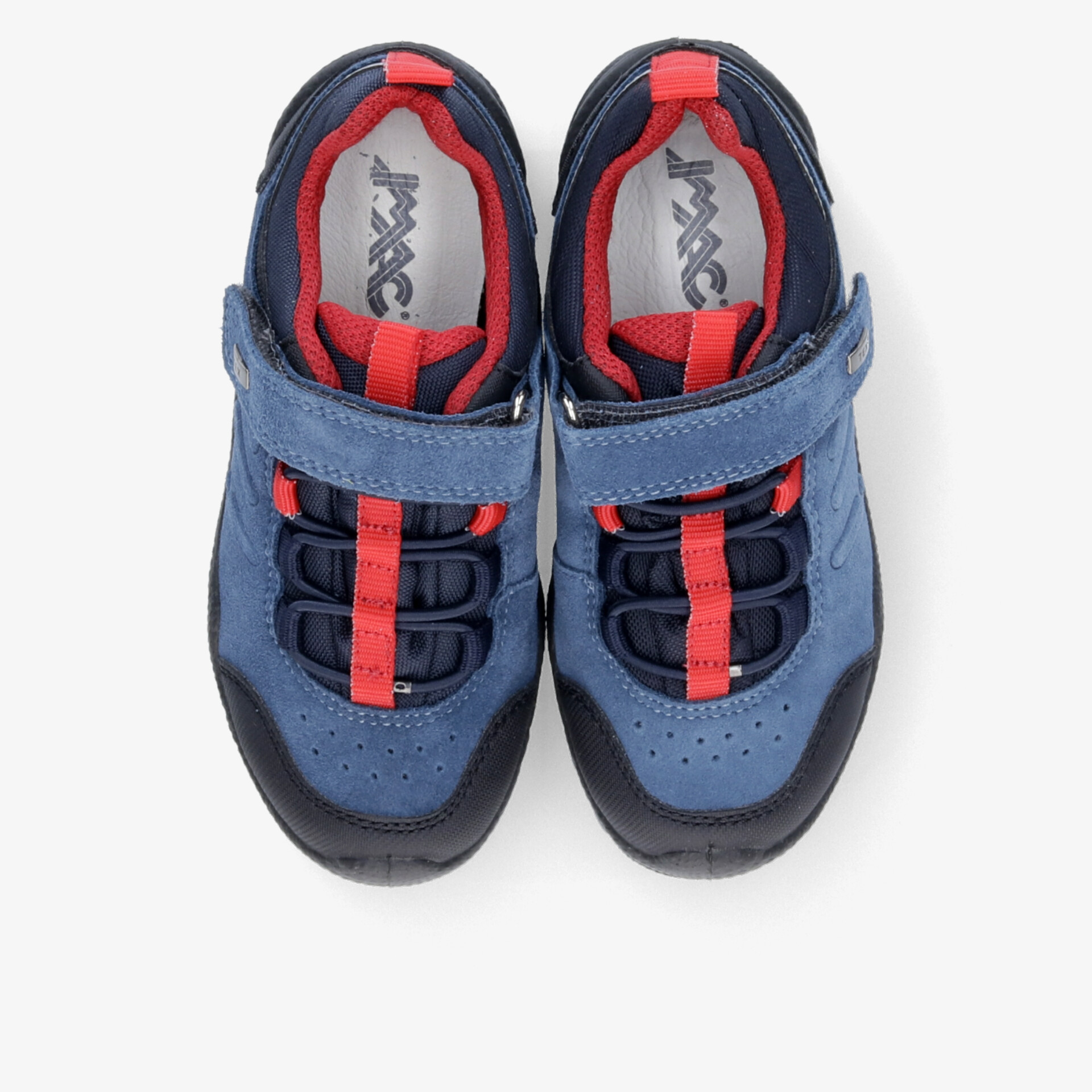 Robuste, atmungsaktive Sportschuhe mit leicht gepolsterter Innenseite und praktischem Klettverschluss in Blau und Rot