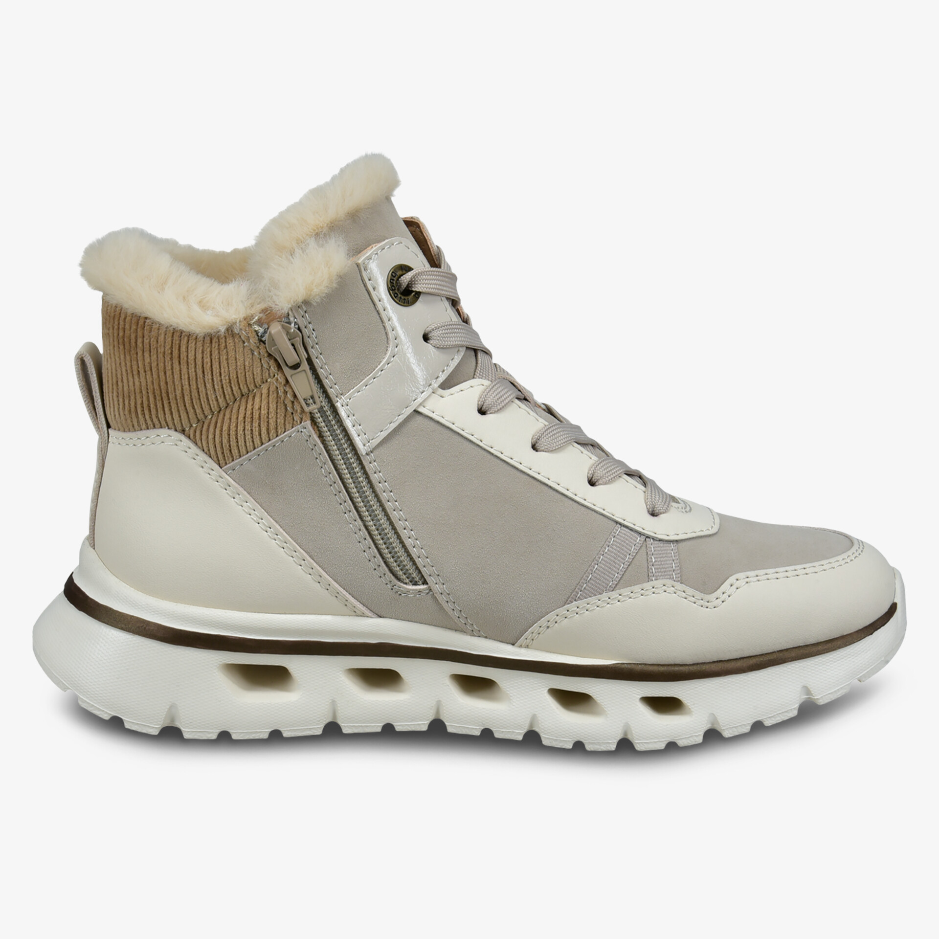 Warmer Schuh mit hohem Schaft und seitlichem Reißverschluss für bequemen und flexiblen Tragekomfort