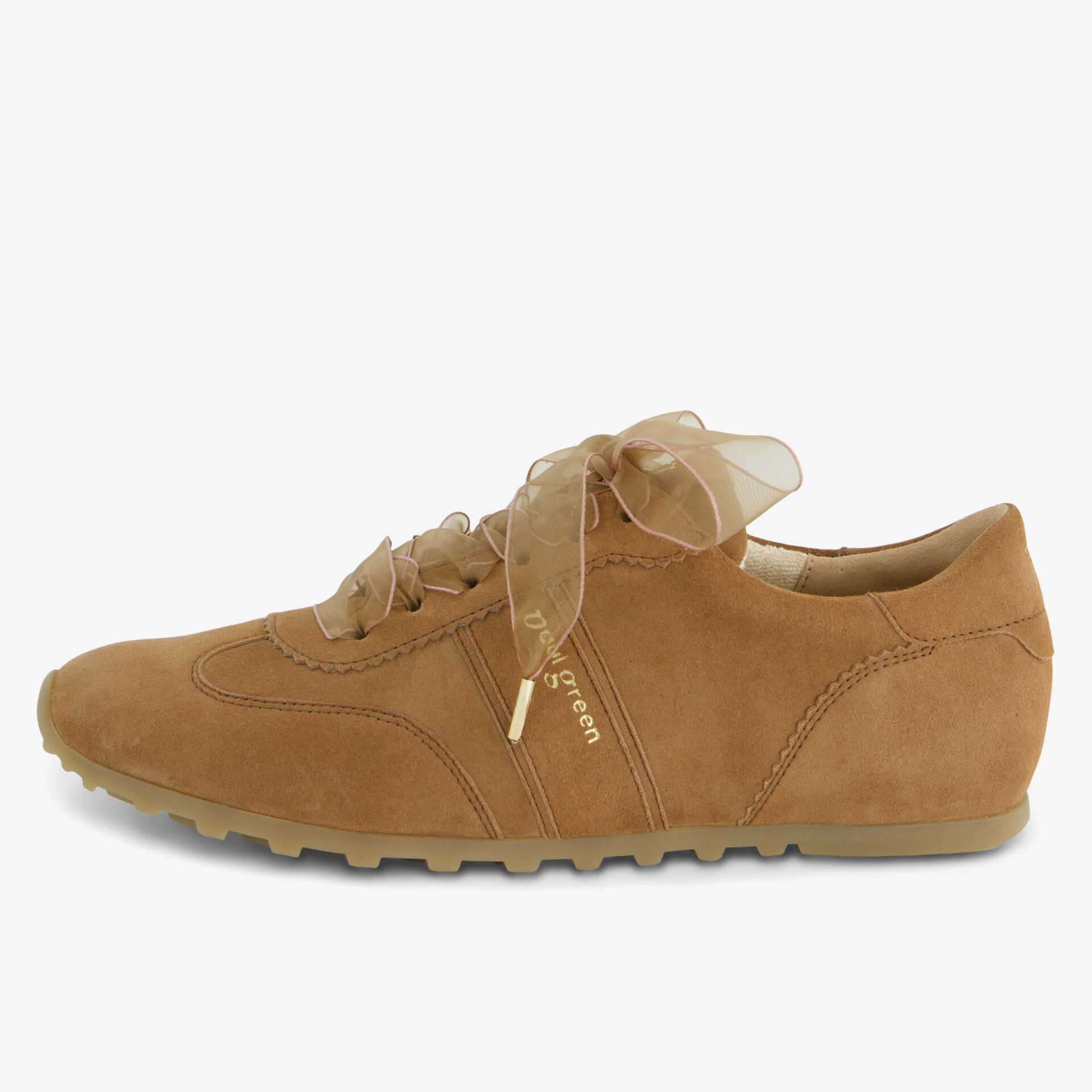 Elegante Wildleder-Sneaker in warmem Braunton mit modischen Schnürsenkeln und bequemem Design.