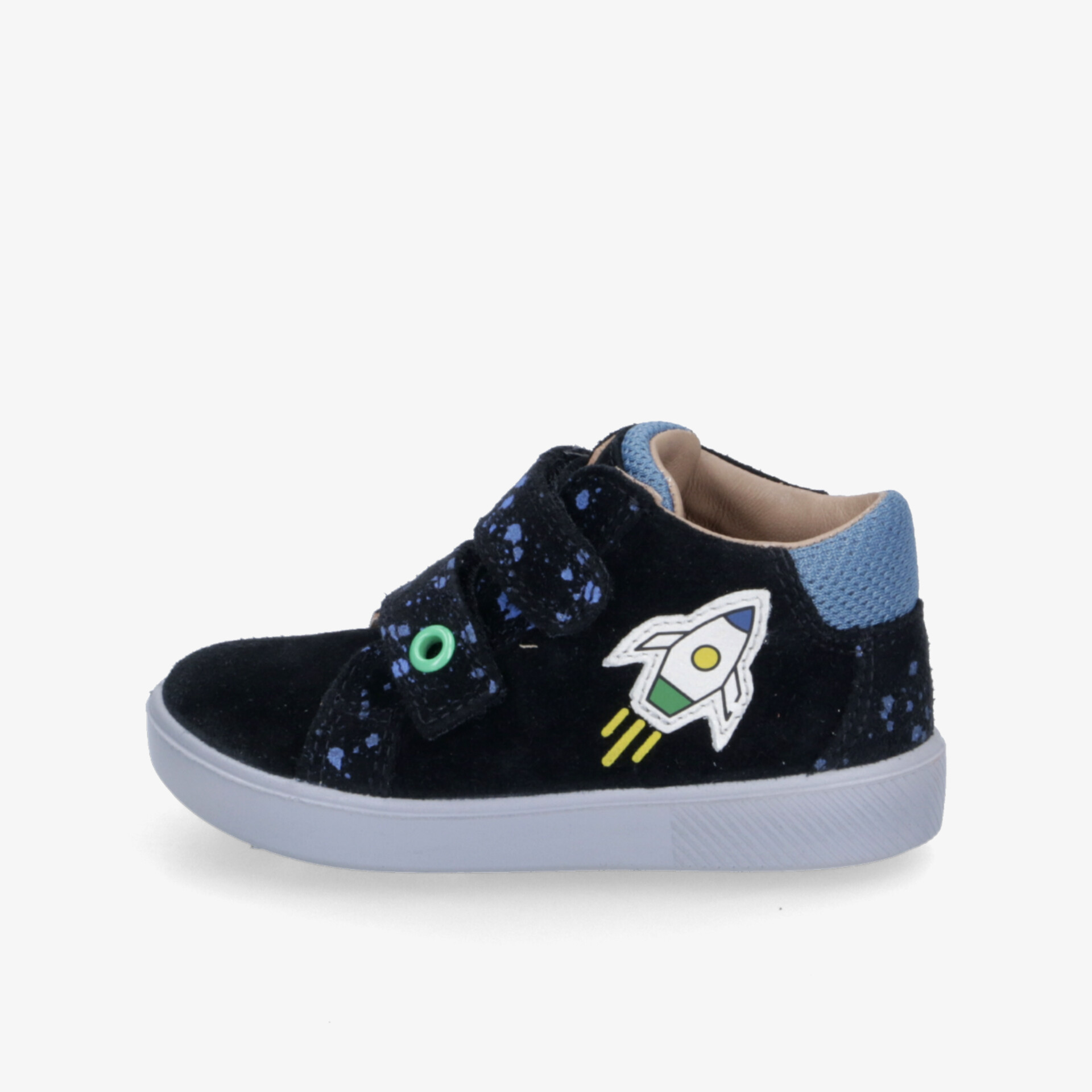 Bequemer Kindersneaker mit Klettverschluss und stylischem Raketenmuster, leichte und robuste Gummisohle