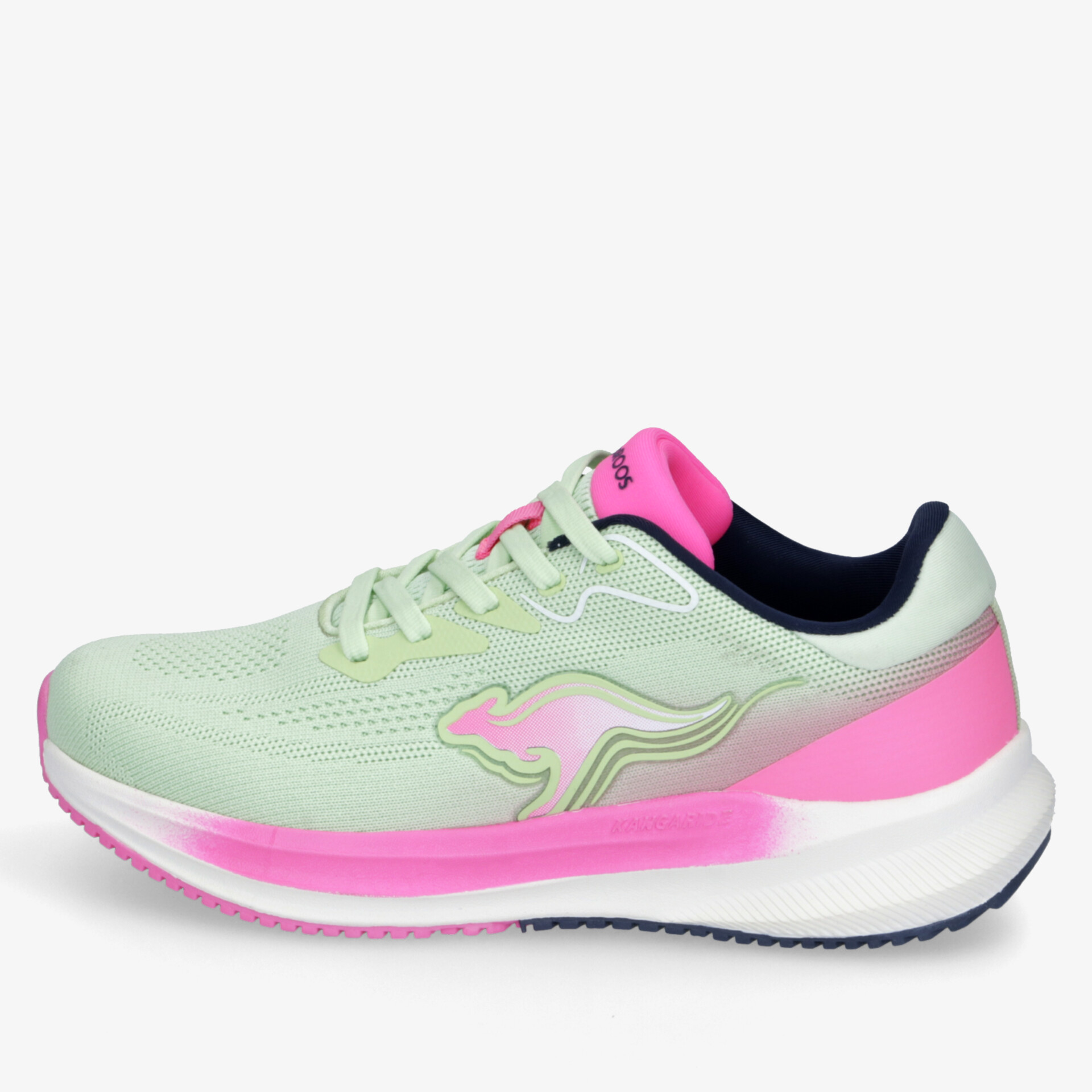 Leichter Sportschuh mit atmungsaktivem Mesh, bequemer Polsterung und rutschfester Sohle in hellgrün und pink