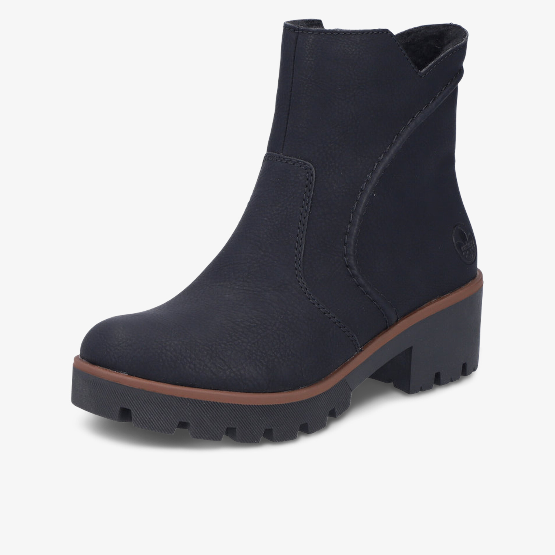 Schwarzer Stiefel mit mittelhohem Blockabsatz und profilierter Sohle, modernes und robustes Design