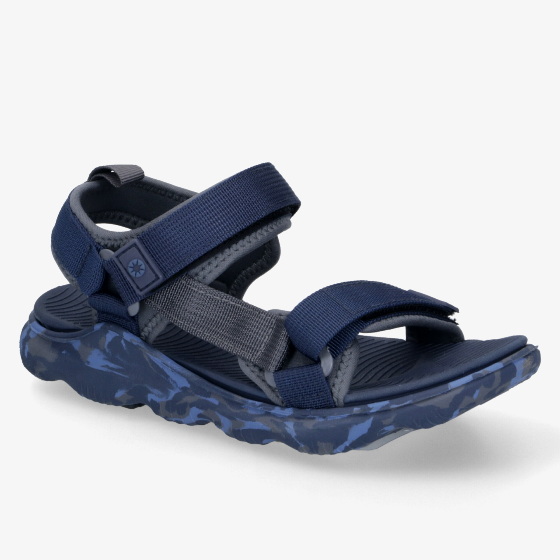 Sportliche blaue Sandale mit verstellbaren Klettverschlüssen und robuster, flexibler Sohle für hohen Komfort