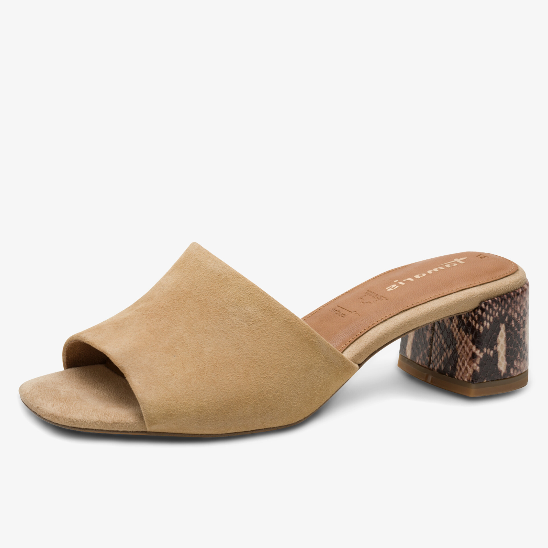 Bequeme Sandale mit offenem Zeh und stylischem Blockabsatz in Schlangenmuster